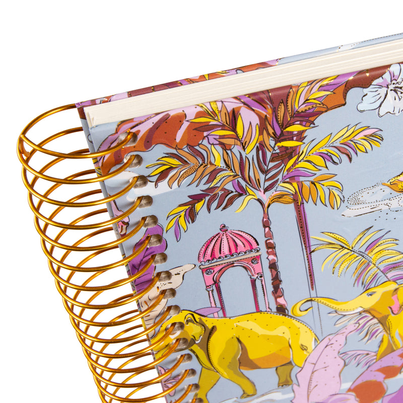 Goldbuch spiral photo album with tropical animal and plant motives on a white background.