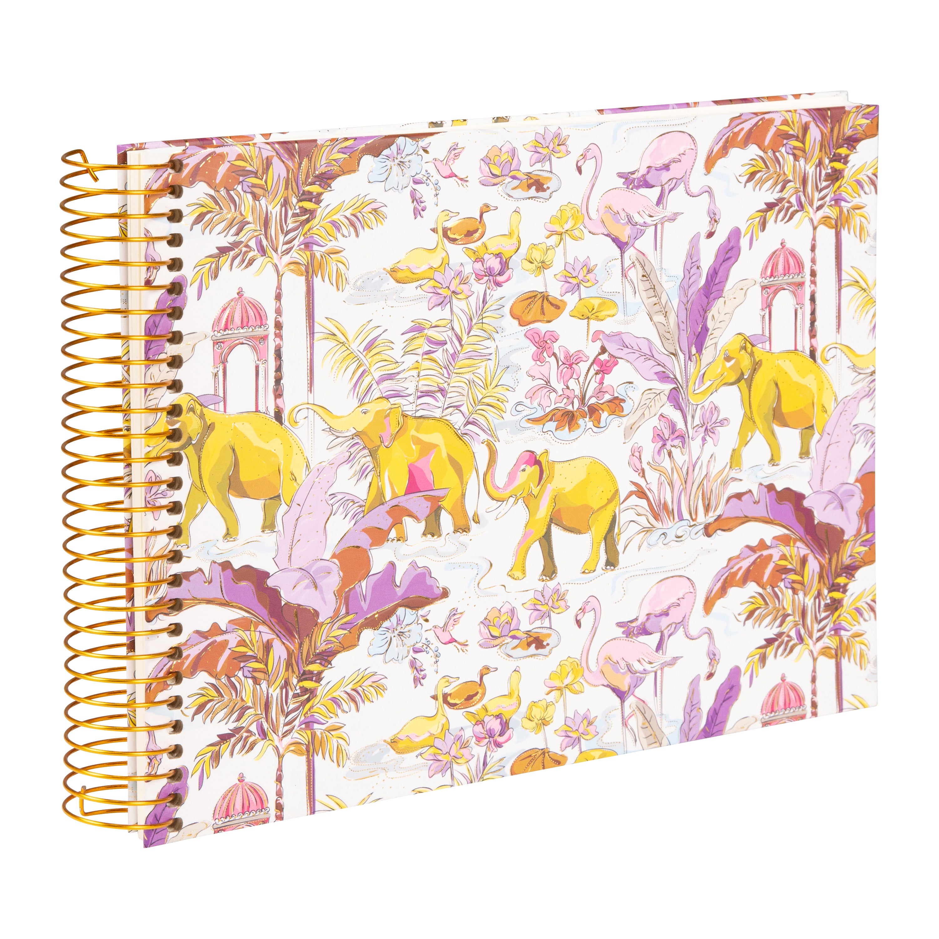 Goldbuch spiral photo album with tropical animal and plant motives on a white background.