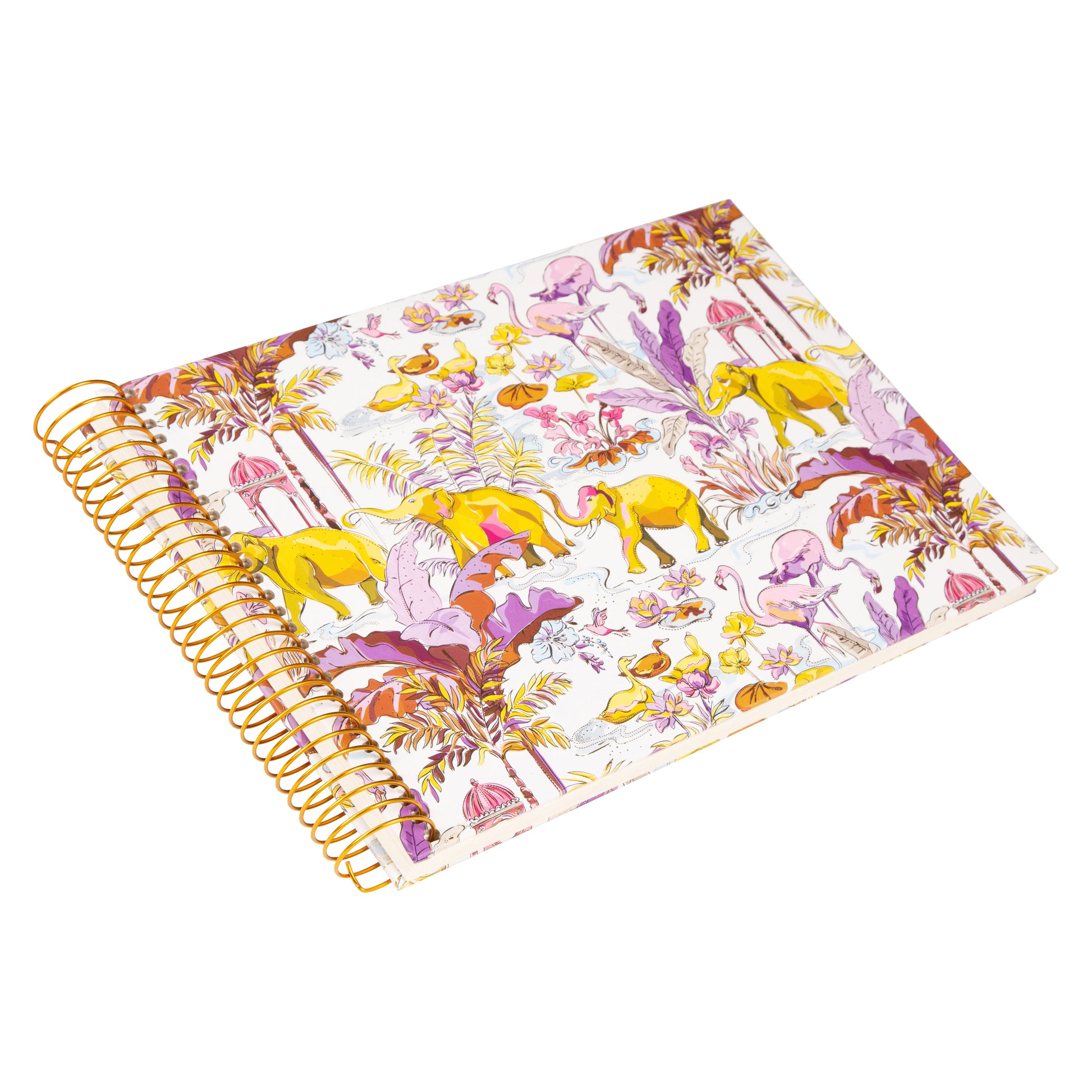 Goldbuch spiral photo album with tropical animal and plant motives on a white background.