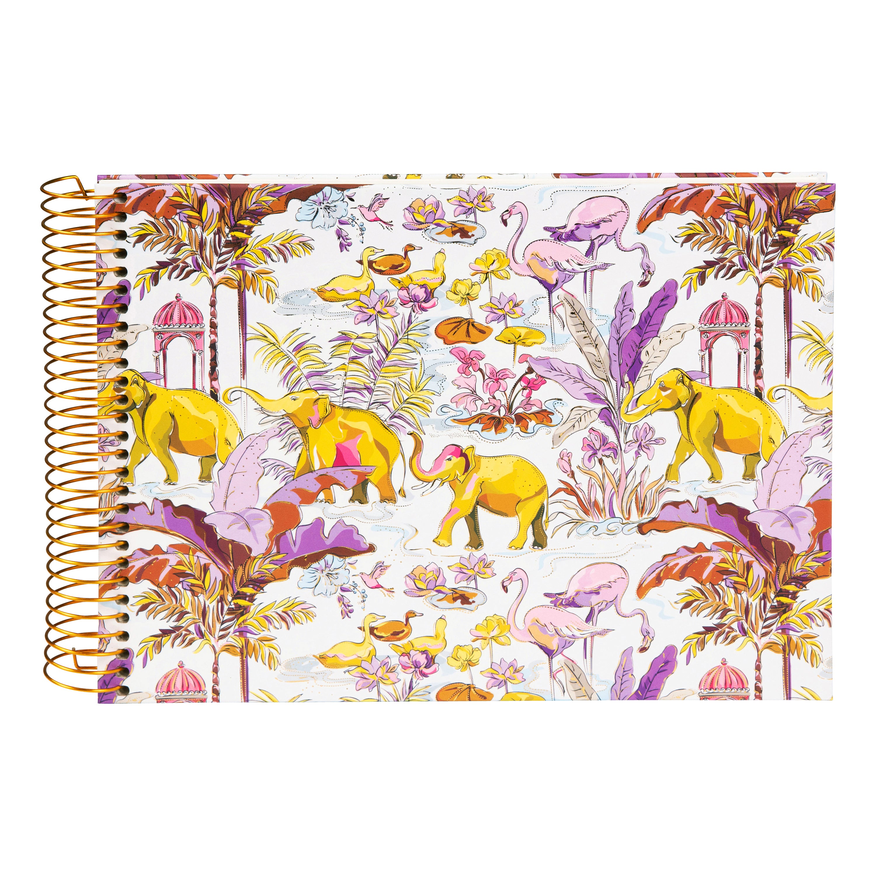 Goldbuch spiral photo album with tropical animal and plant motives on a white background.