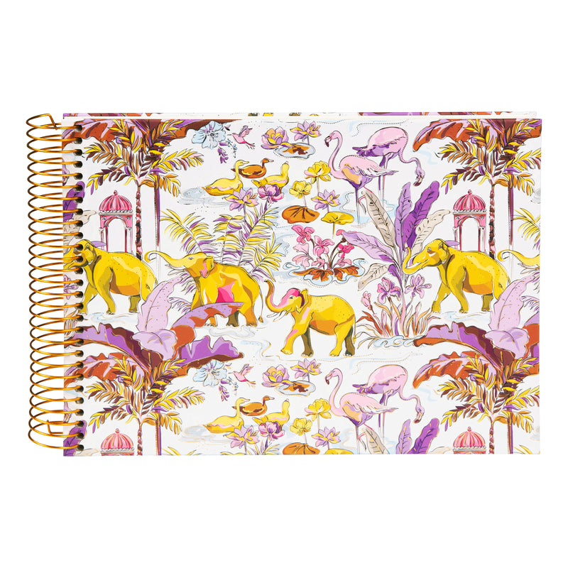 Goldbuch spiral photo album with tropical animal and plant motives on a white background.