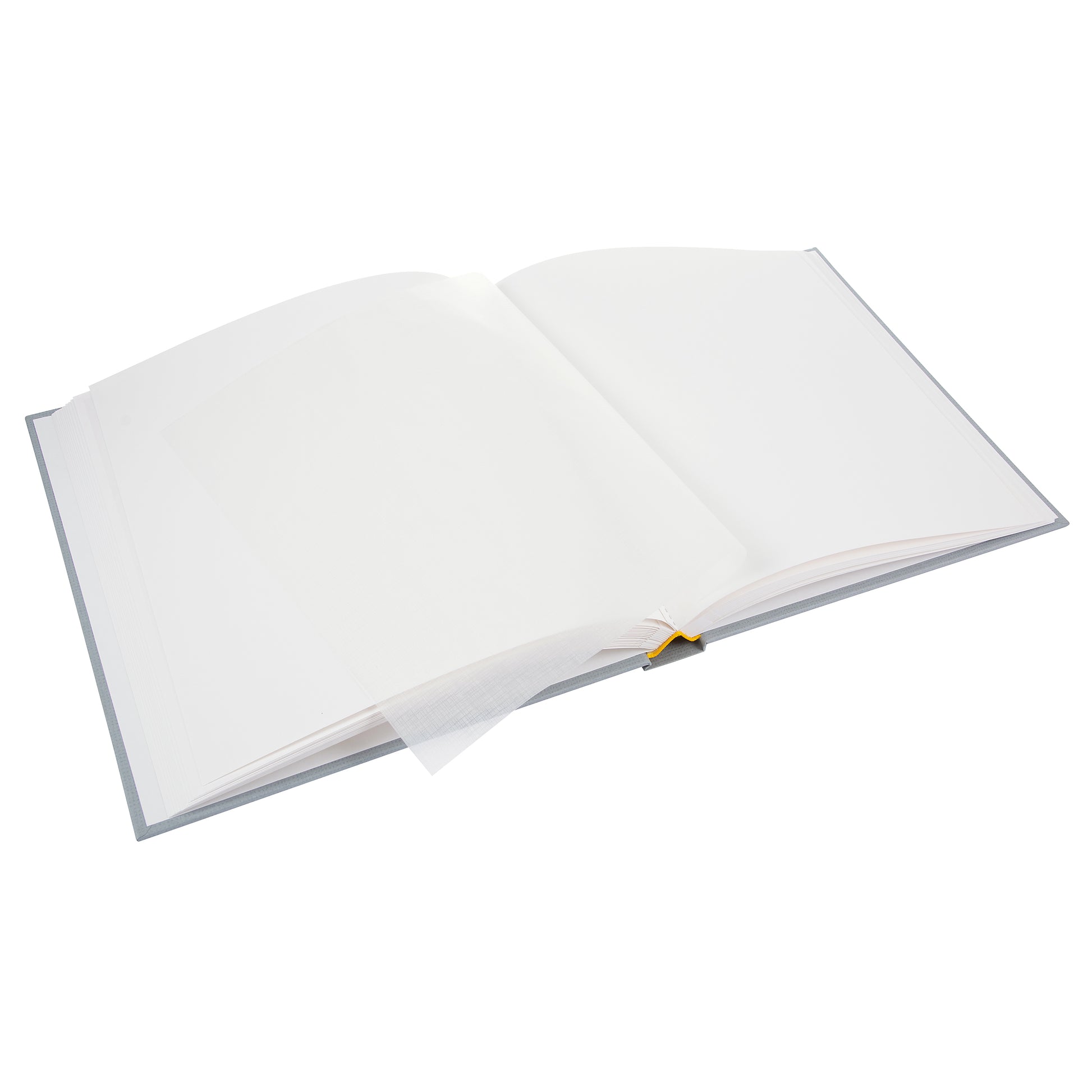A grey Goldbuch photo album with an illustration of a man and a woman on its front cover.