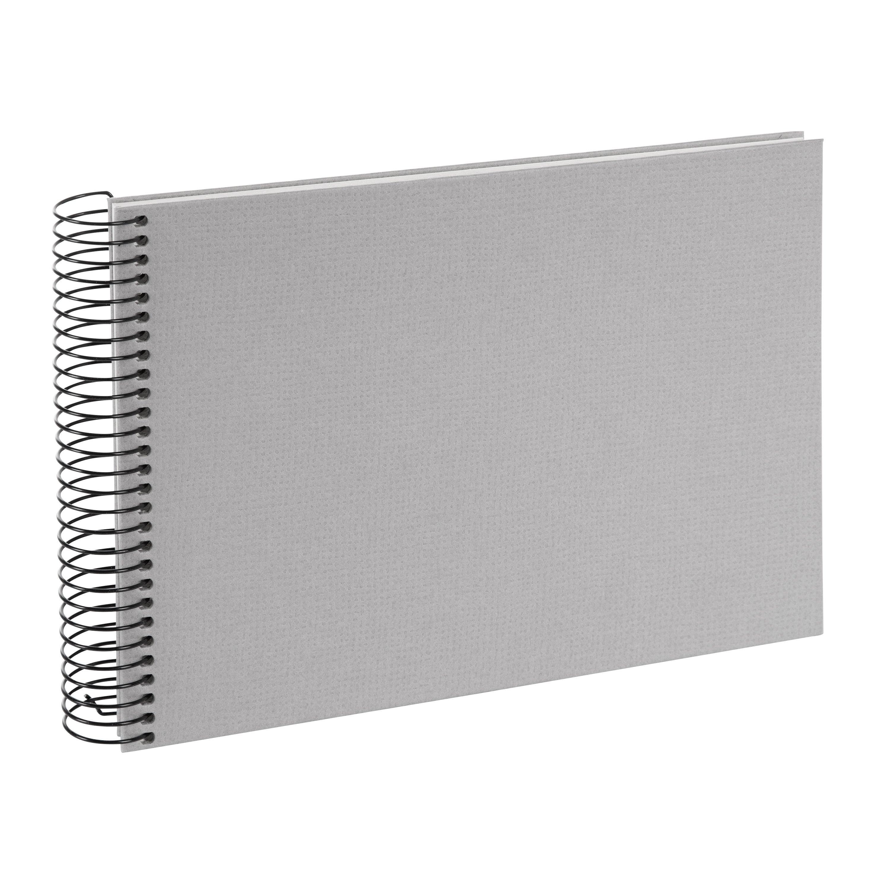 A Goldbuch clean design grey photo album with a spiral binding.