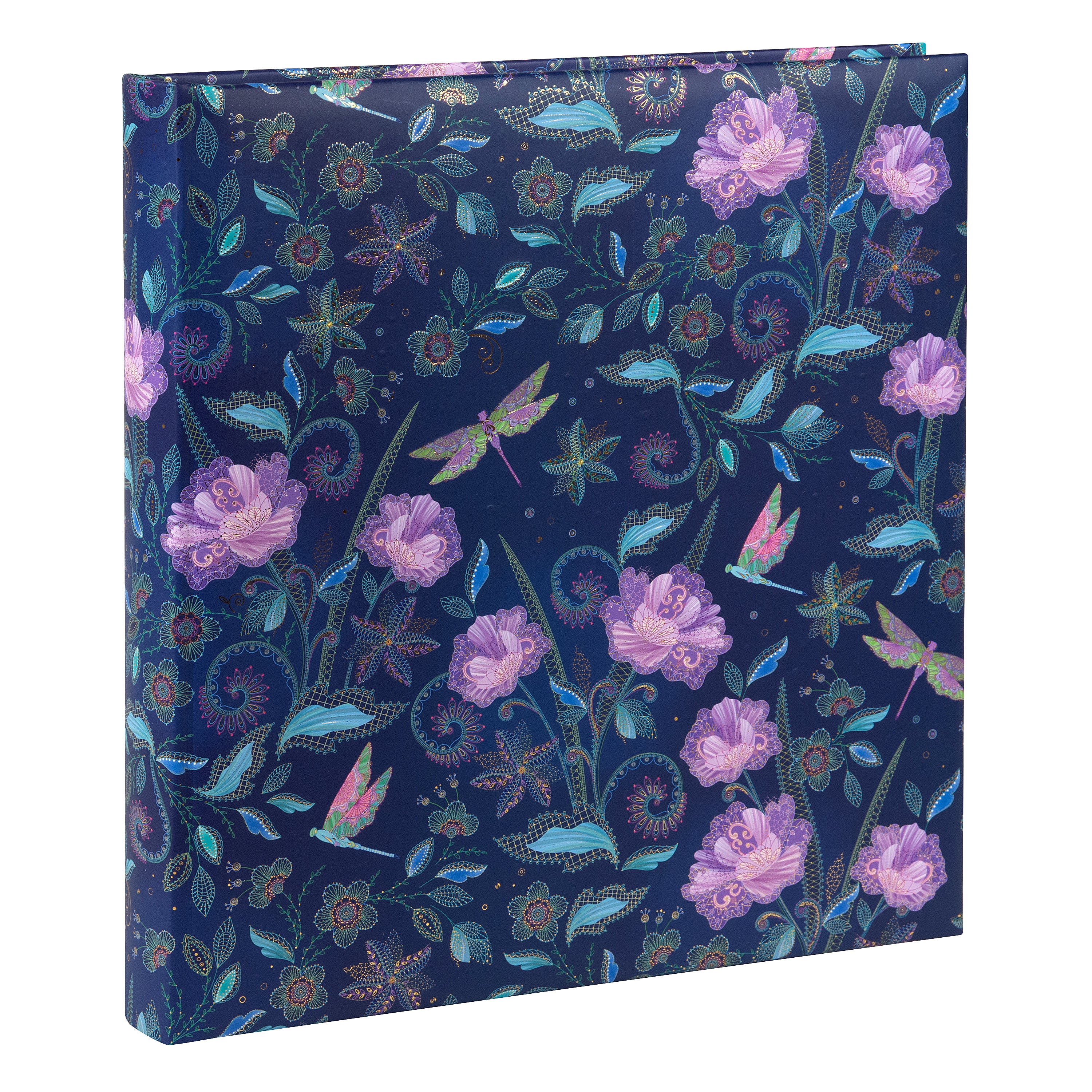A vibrant blue Goldbuch photo album featuring lilac flowers and butterflies, indicative of a decorative photo album.