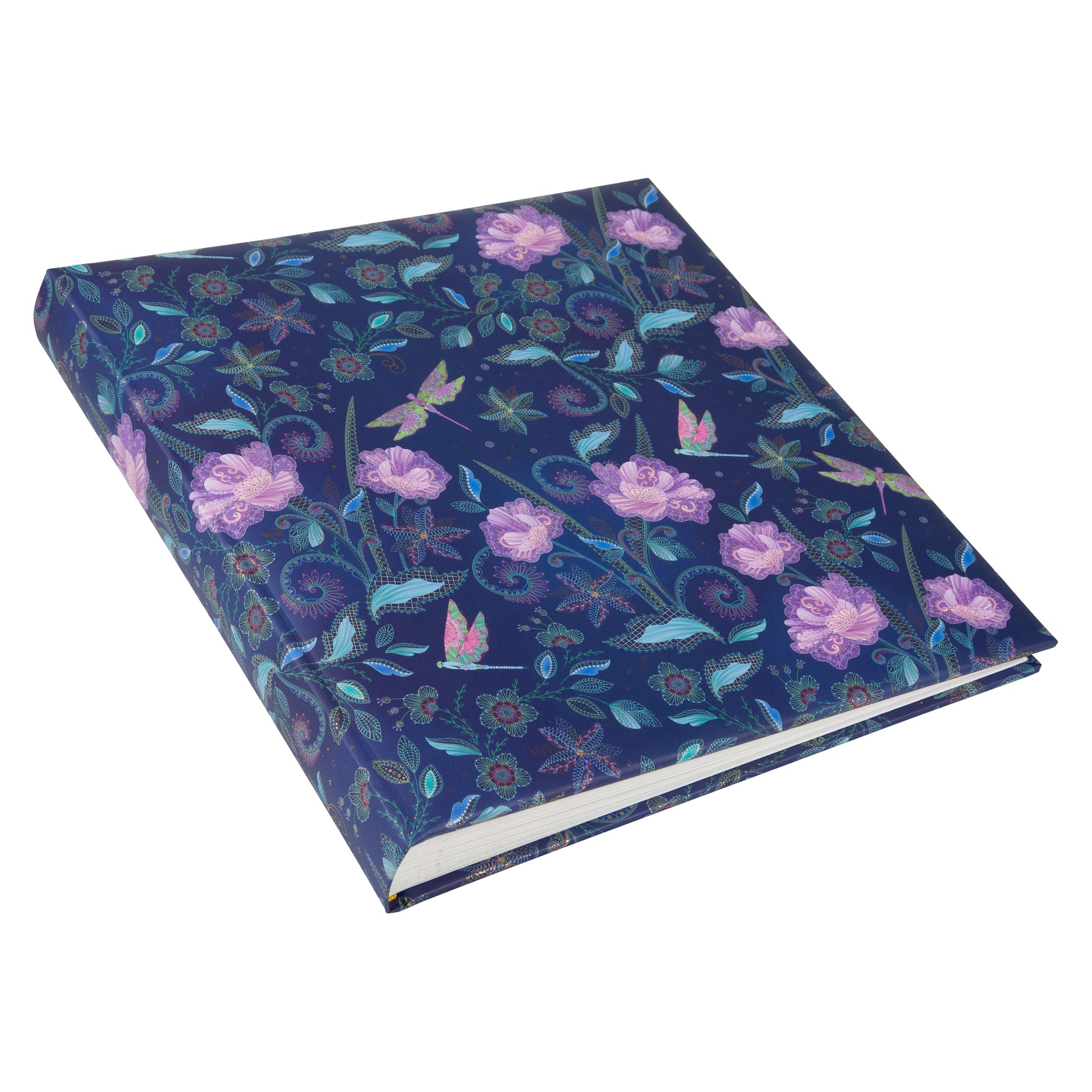 A vibrant blue Goldbuch photo album featuring lilac flowers and butterflies, indicative of a decorative photo album.