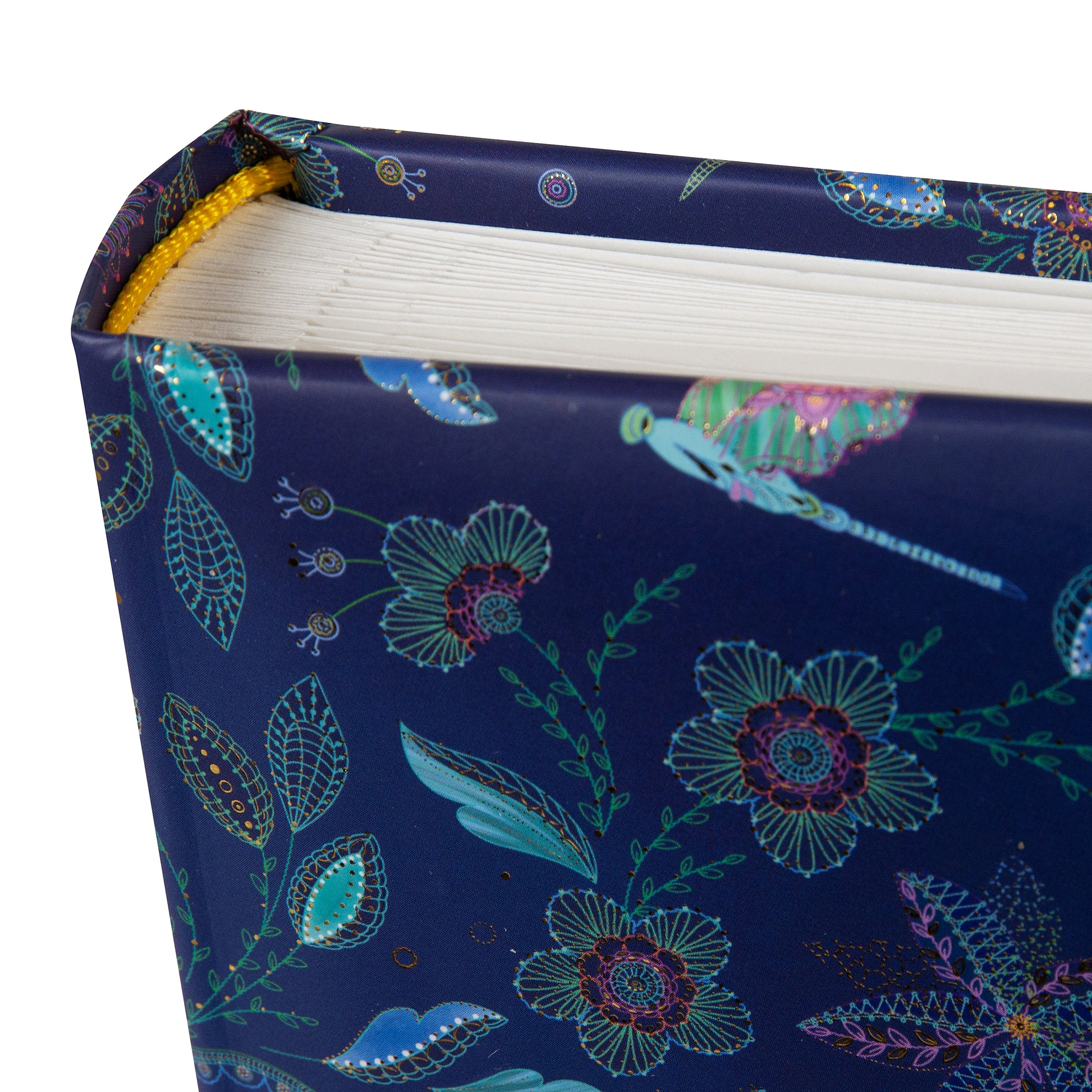 A vibrant blue Goldbuch photo album featuring lilac flowers and butterflies, indicative of a decorative photo album.
