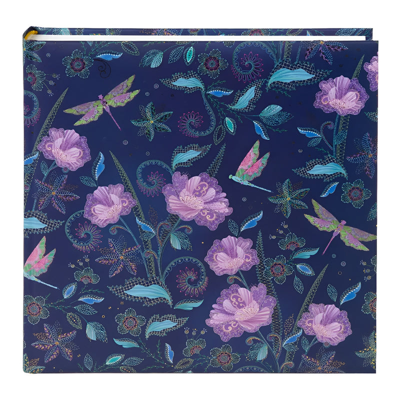 A vibrant blue Goldbuch photo album featuring pink flowers and butterflies, indicative of a decorative photo album.