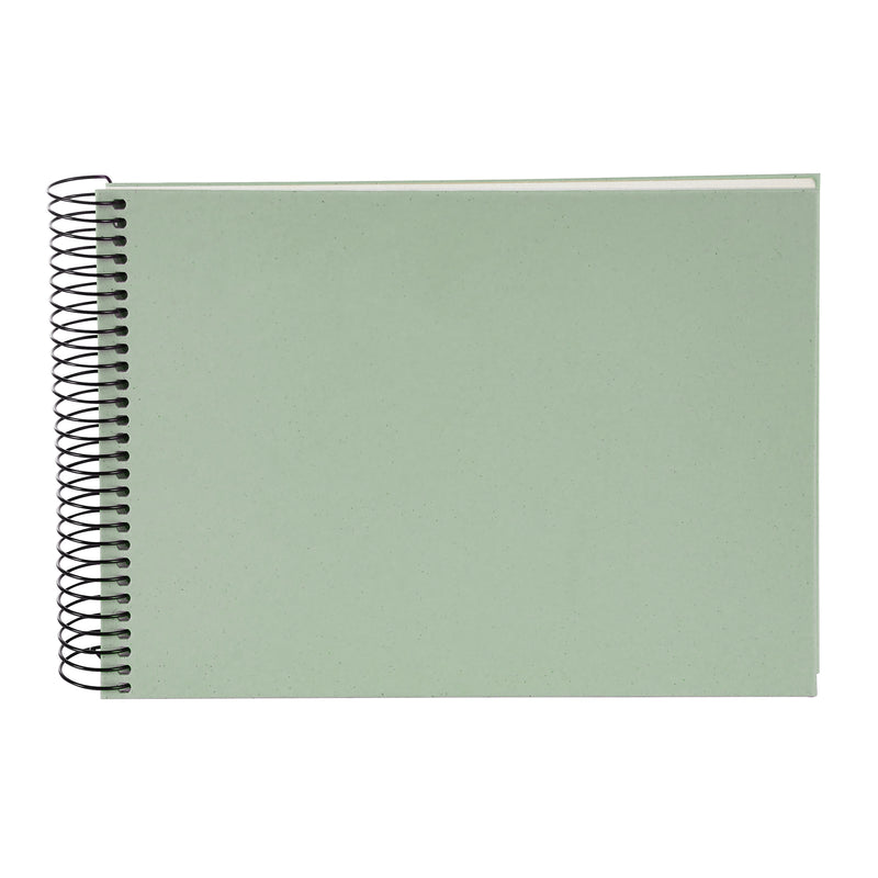 A Goldbuch eukalyptus green photo album with a spiral binding.