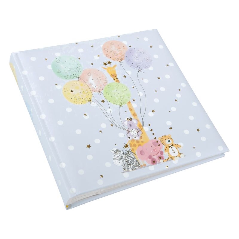 A Goldbuch photo album for baby showers, decorated with cute animals and festive balloons, ideal for preserving moments.