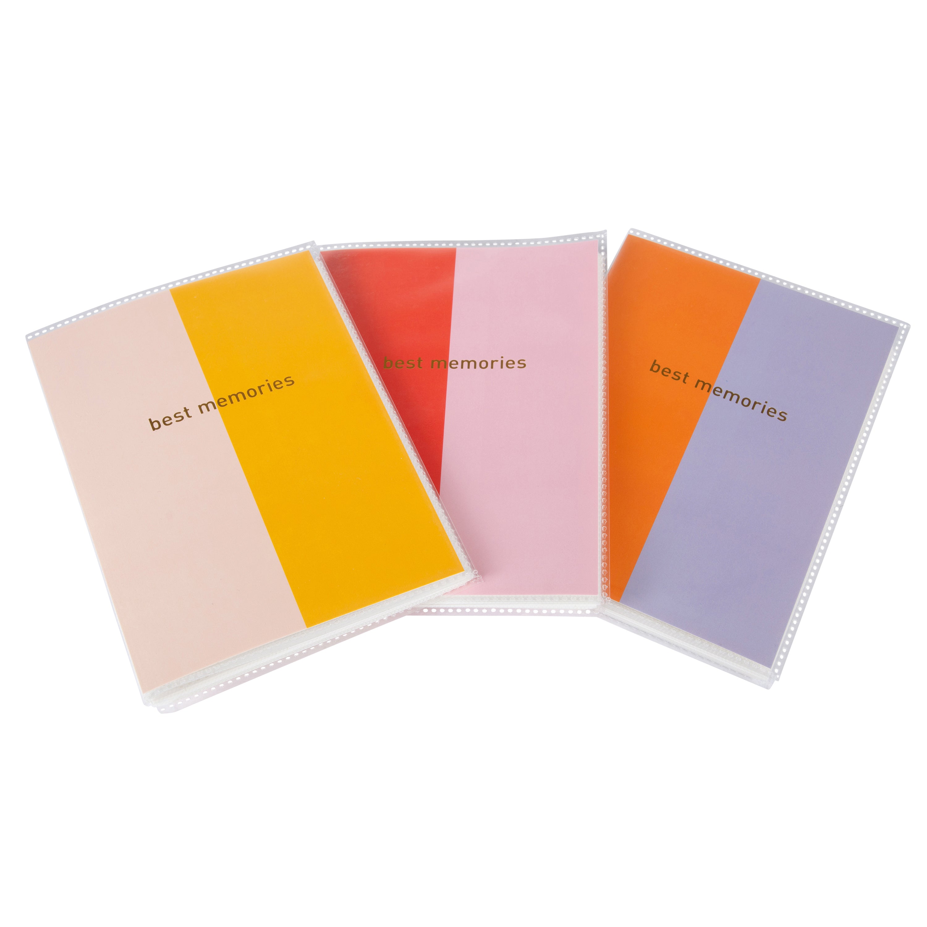 Set of colorful Goldbuch photo albums with 'best memories' text on a white background