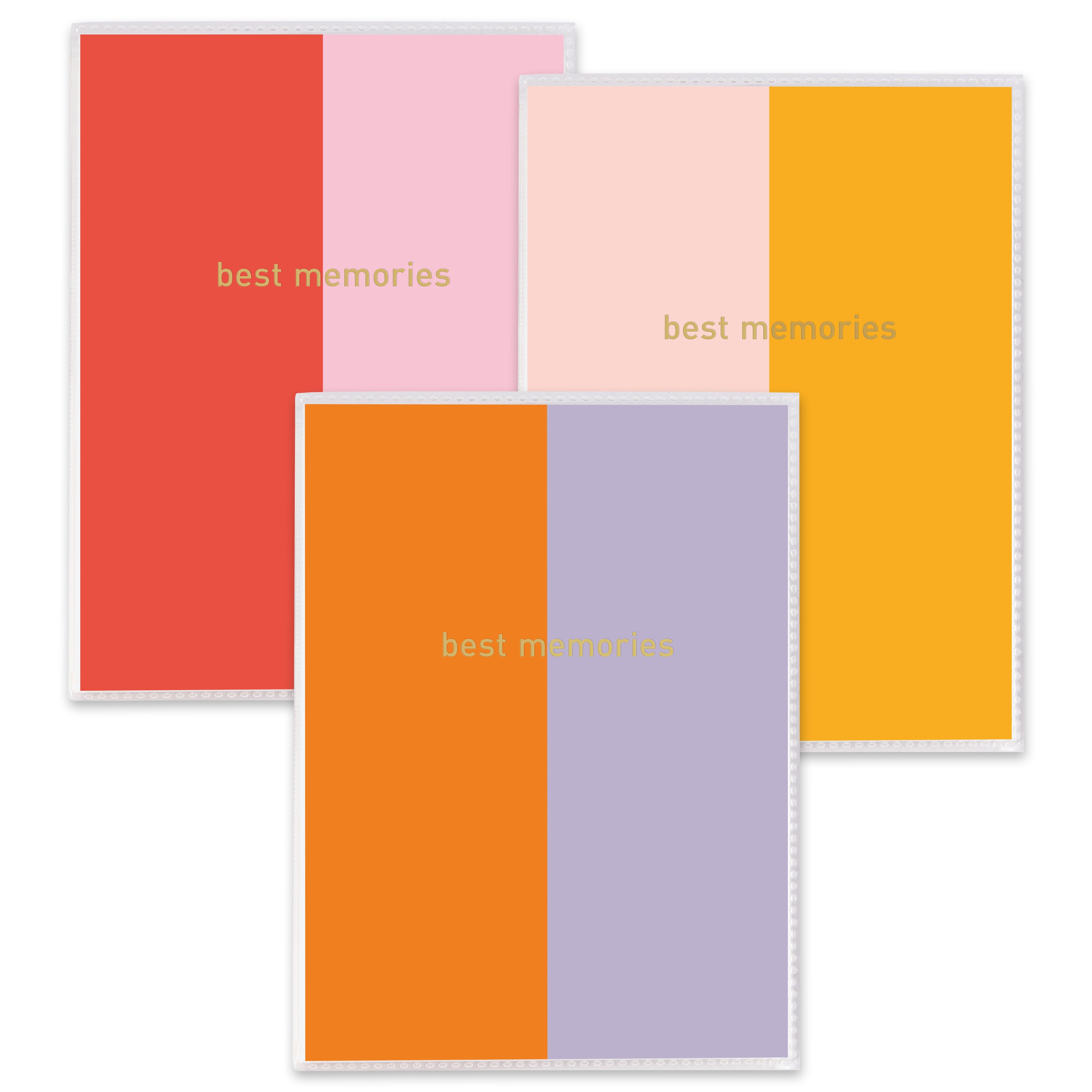 Set of colorful Goldbuch photo albums with 'best memories' text on a white background