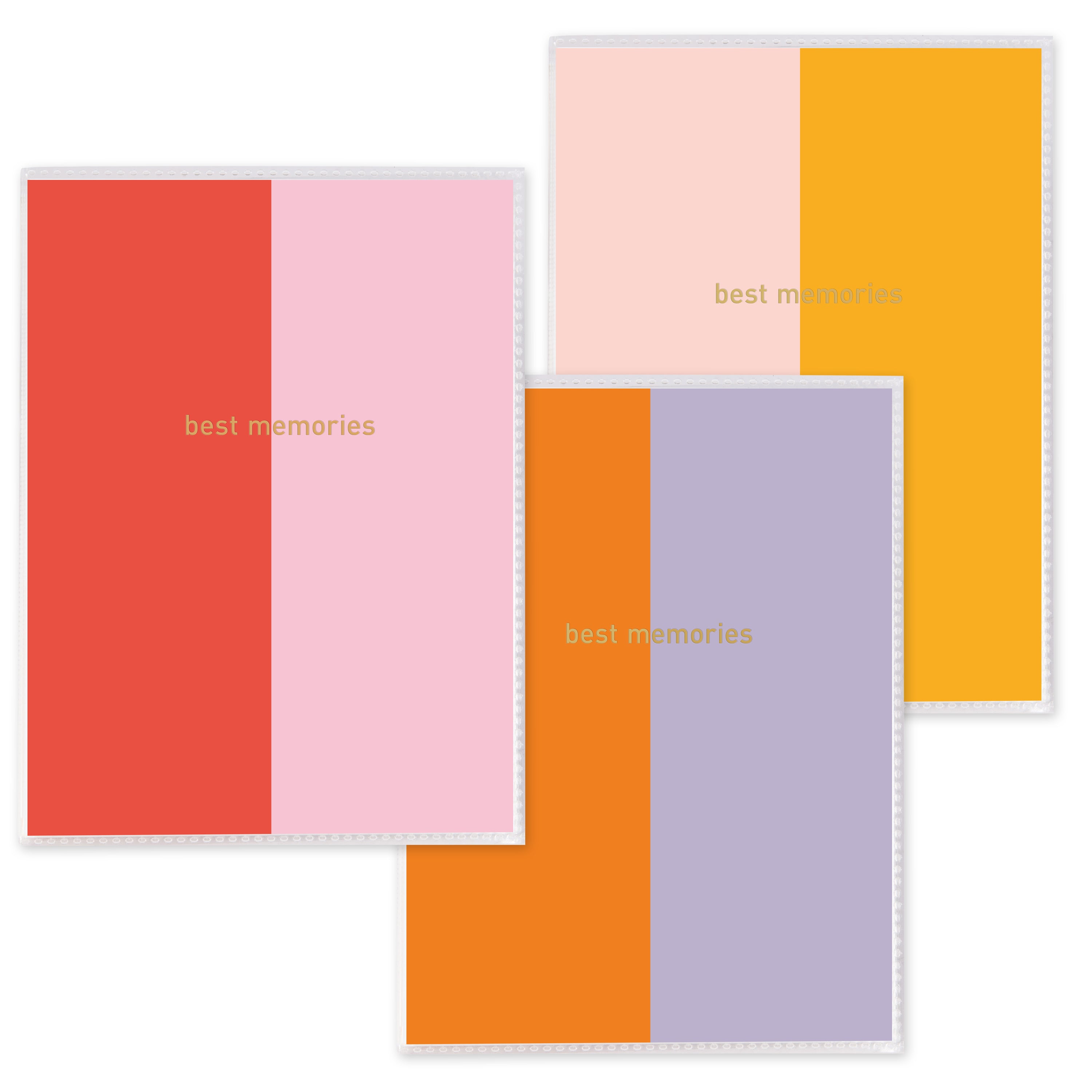 Colorful Goldbuch photo albums with 'best memories' text on a white background