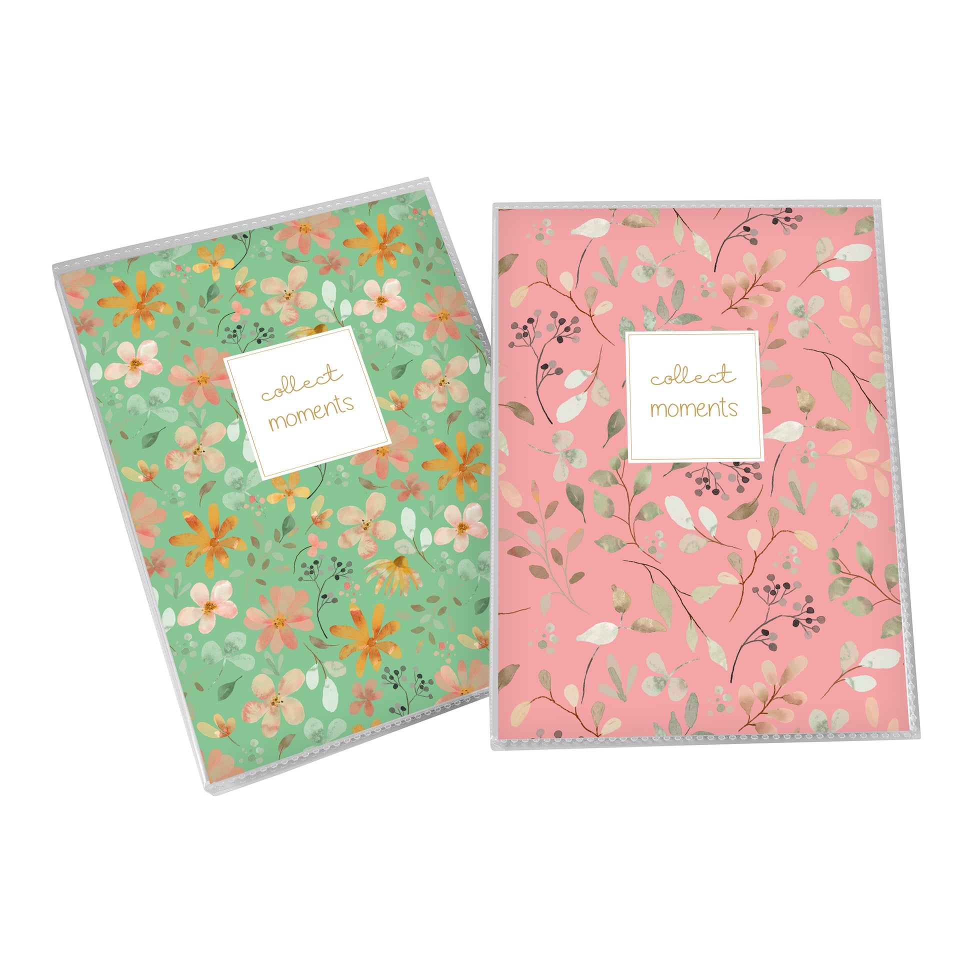 Goldbuch photo album, with floral elements on a green and rose background with a text collect moments