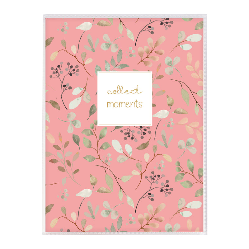 Goldbuch photo album, with floral elements on a green and rose background with a text collect moments