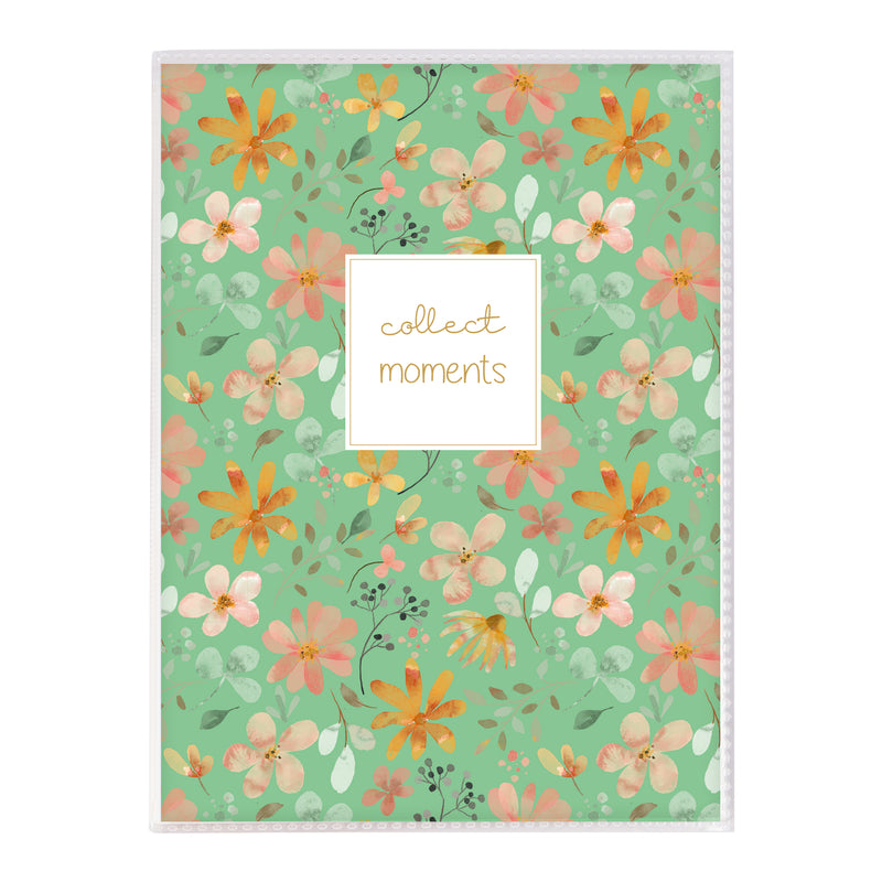 Goldbuch photo album, with floral elements on a green and rose background with a text collect moments
