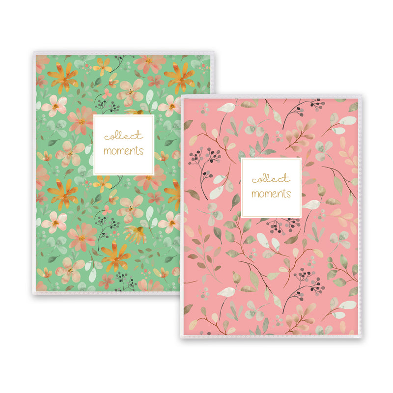 Goldbuch photo album, with floral elements on a green and rose background with a text collect moments