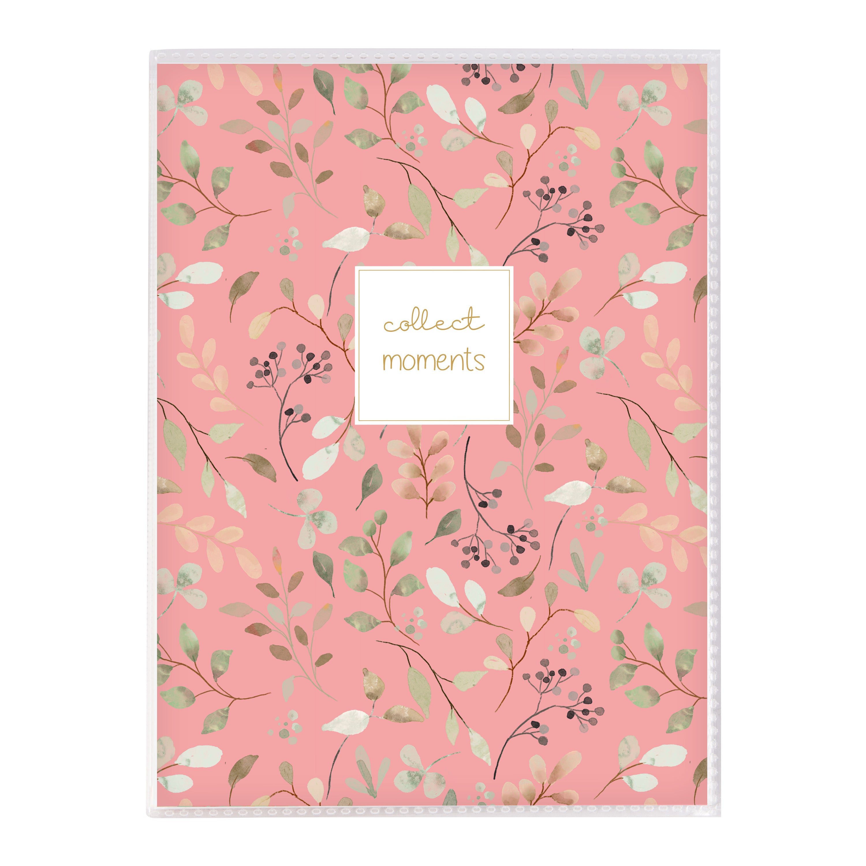 Goldbuch floral photo album with 'collect moments' text on a white background