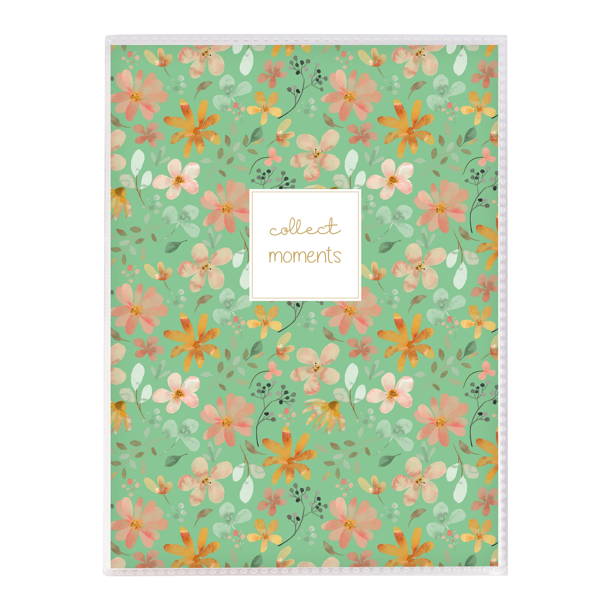 Goldbuch floral photo album with 'collect moments' text on a white background