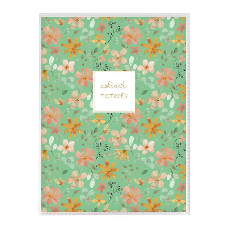 Goldbuch floral photo album with 'collect moments' text on a white background
