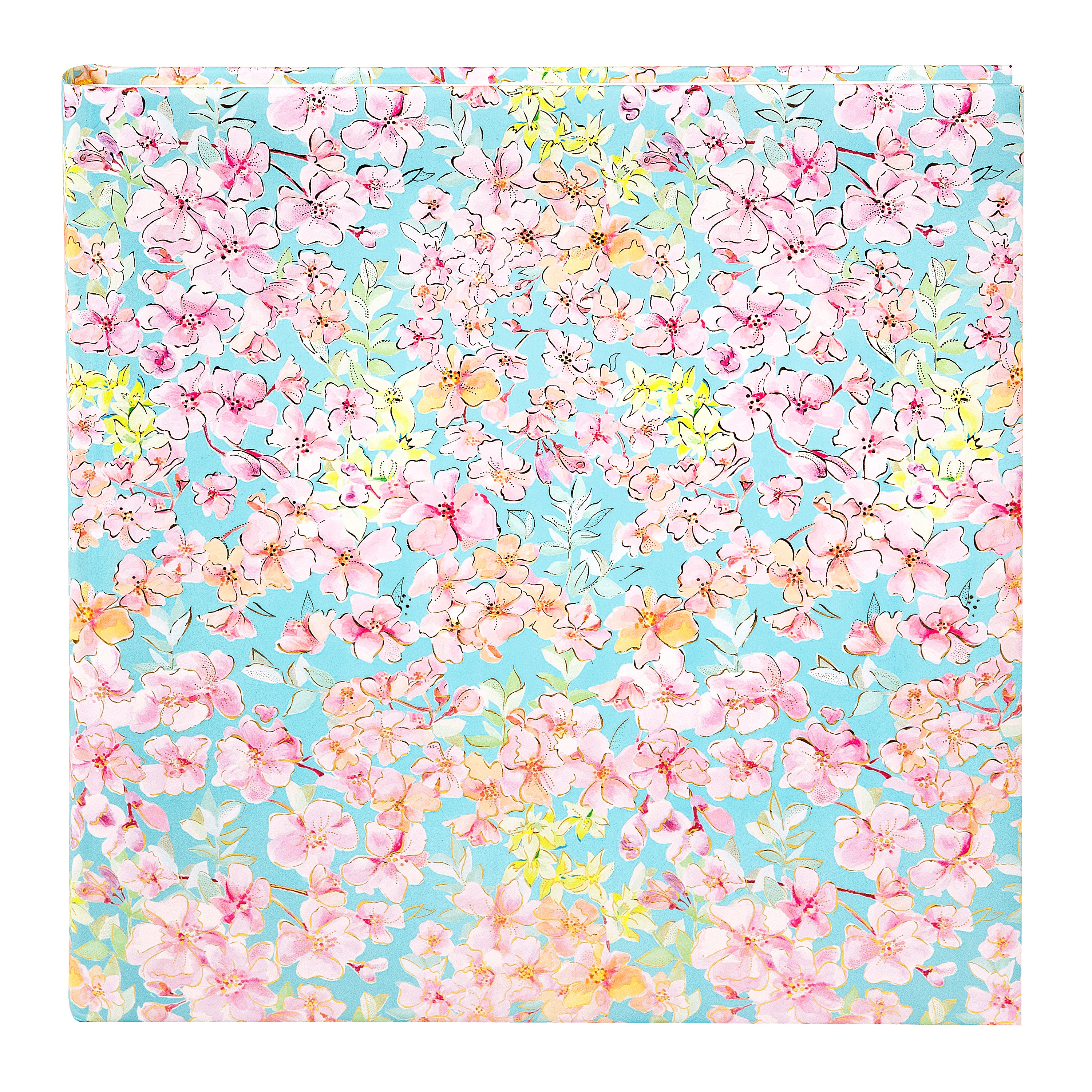 Goldbuch photo album with a blue floral pattern adorned with pink flowers, ideal for preserving memories.
