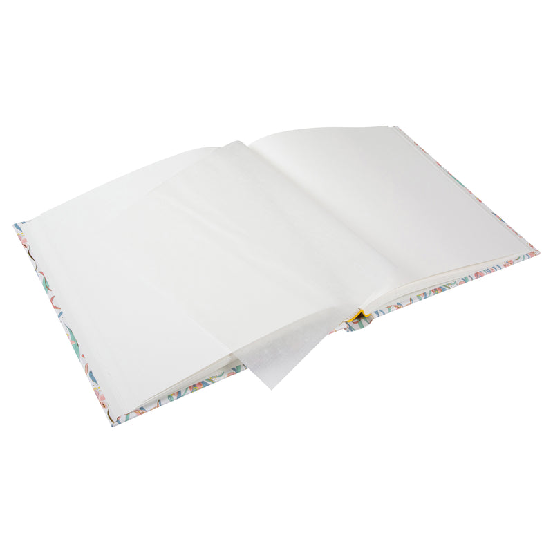 Floral-patterned Goldbuch photo album with pink flowers and gold accents on a white background
