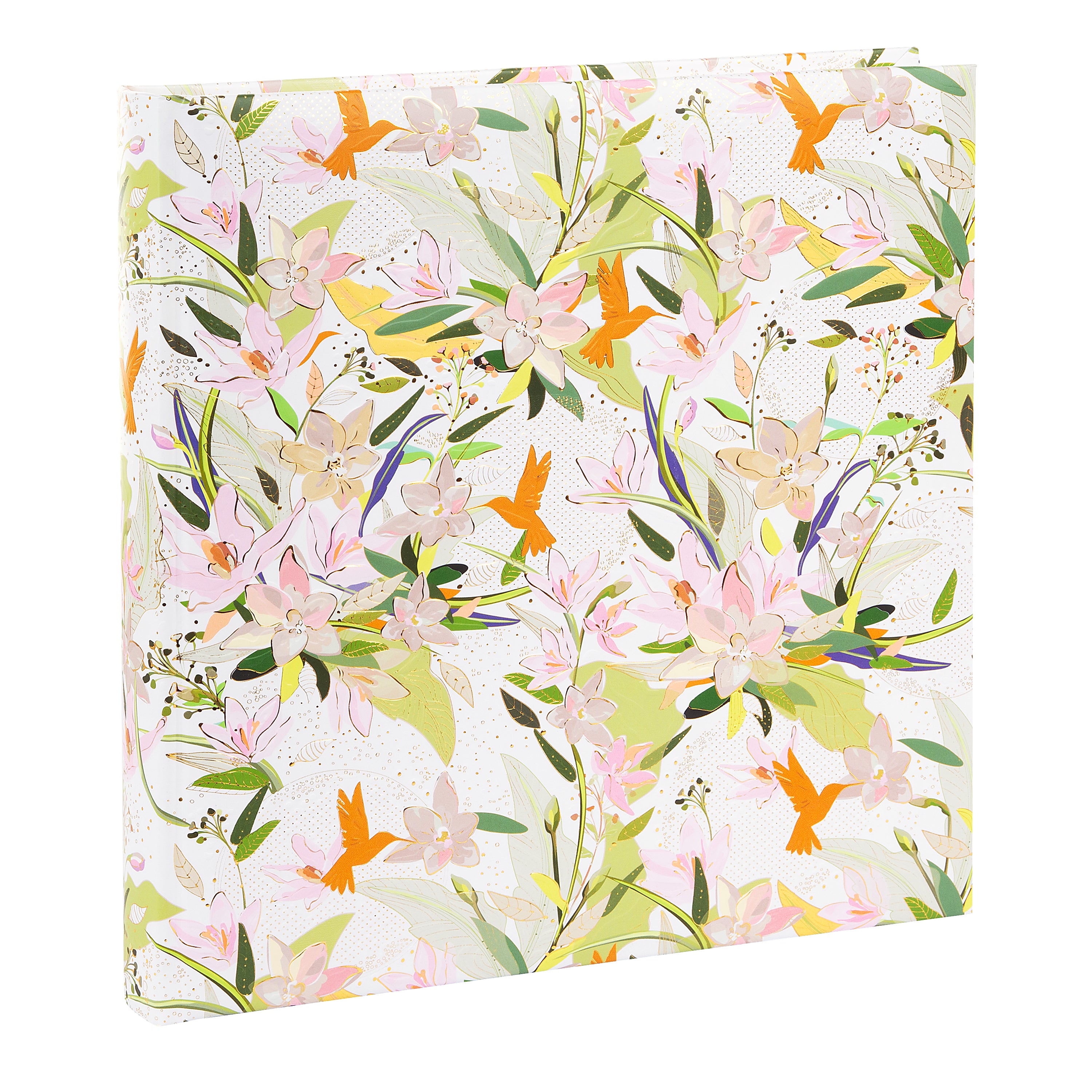 A Goldbuch floral patterned photo album featuring colorful birds and flowers.
