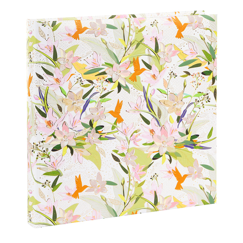 A Goldbuch floral patterned photo album featuring colorful birds and flowers.
