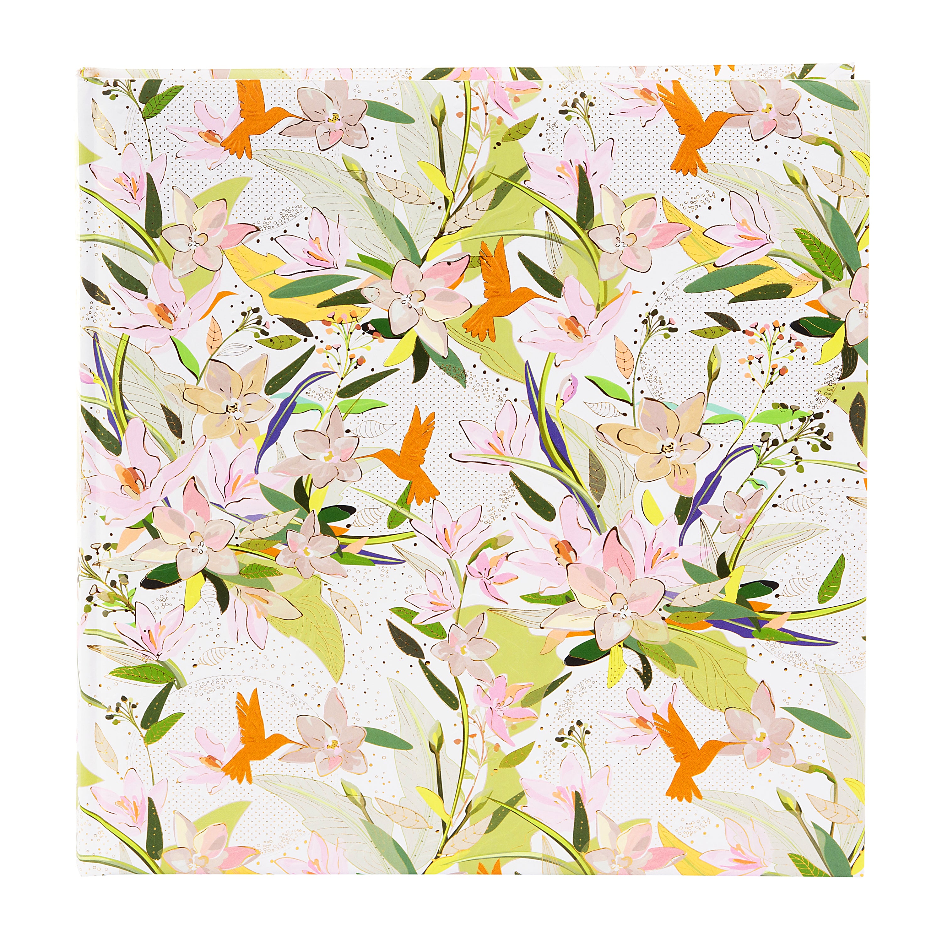 A Goldbuch floral patterned photo album featuring colorful birds and flowers.
