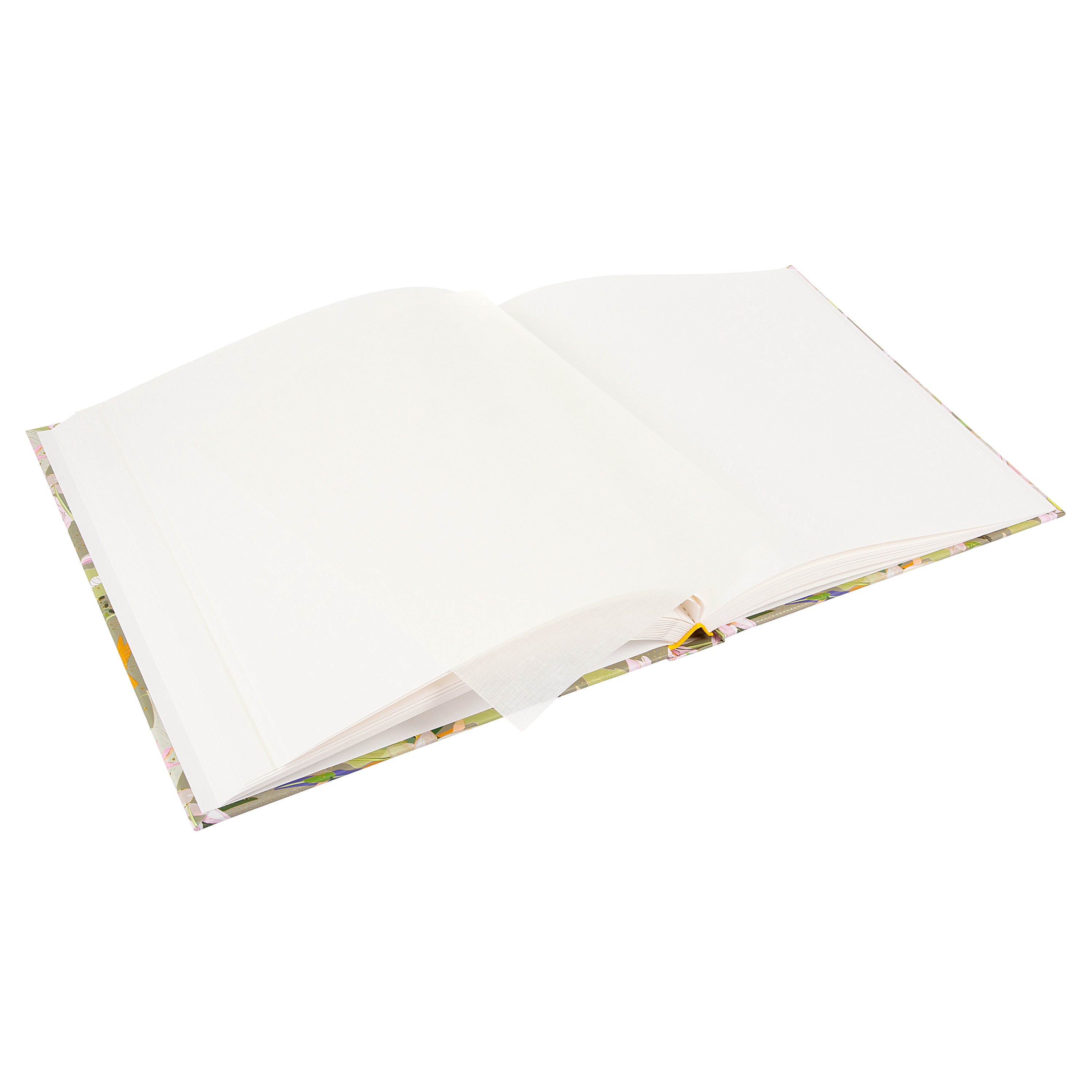 A green Goldbuch photo album with floral patterns and birds