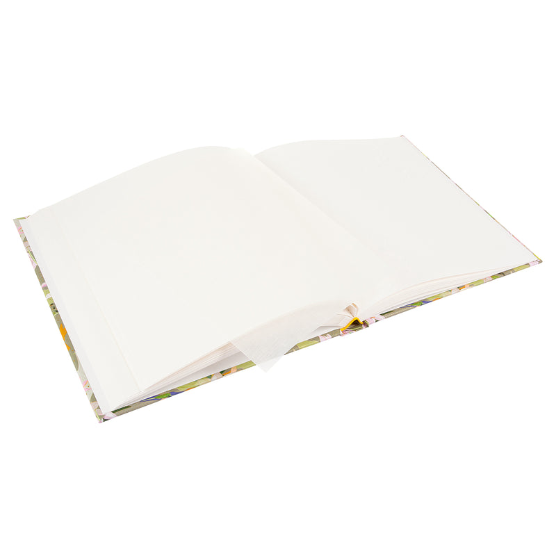 A green Goldbuch photo album with floral patterns and birds