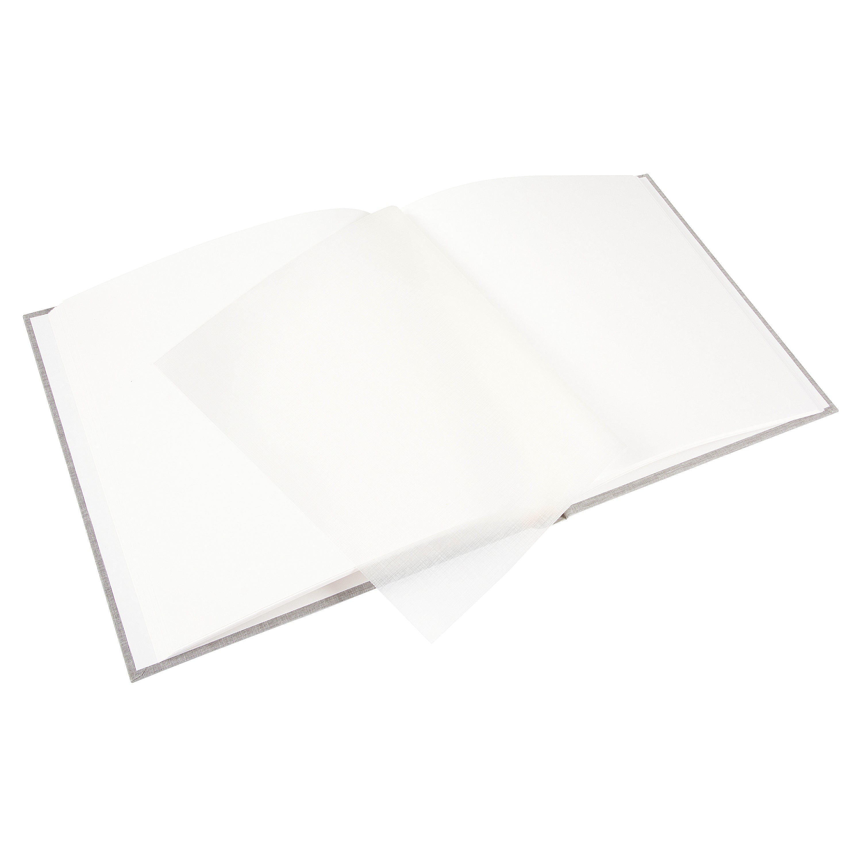 A grey Goldbuch photo album with three photographs showcased on its surface.