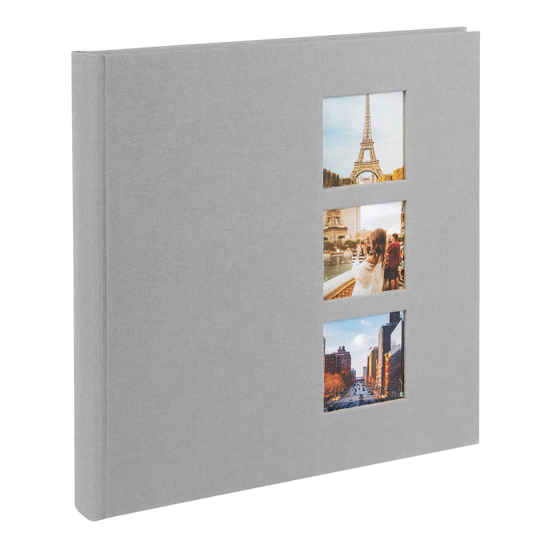 Grey Goldbuch photo album with cut-out sections displaying images of the Eiffel Tower and other scenes.