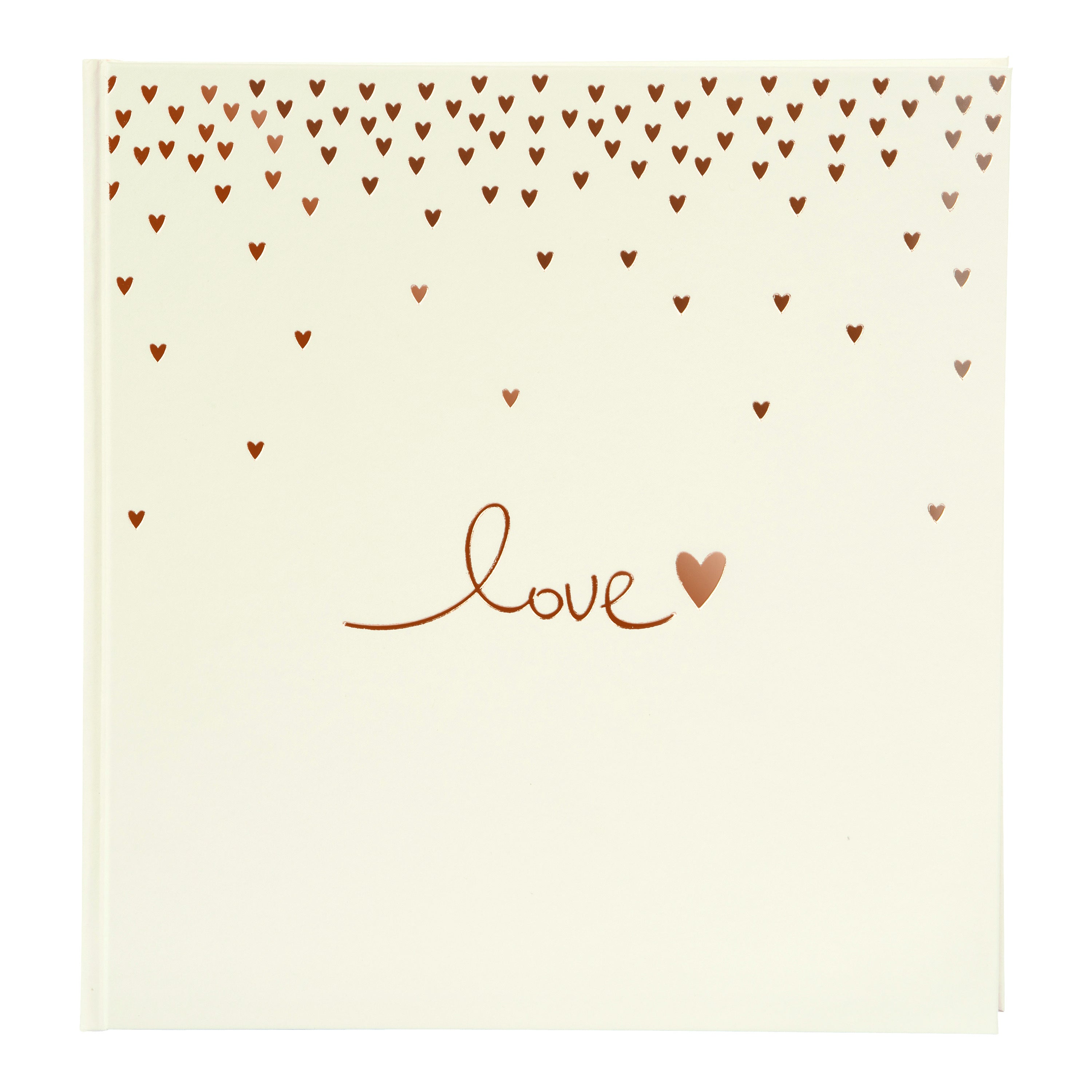 Goldbuch photo album with 'love' and heart design on a beige background