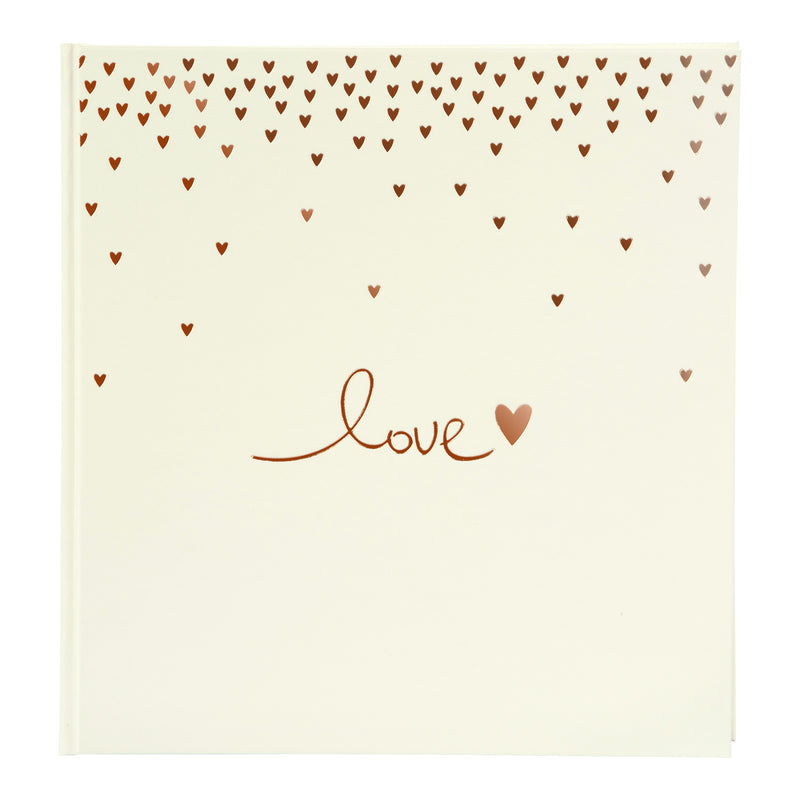 Goldbuch photo album with 'love' and heart design on a beige background
