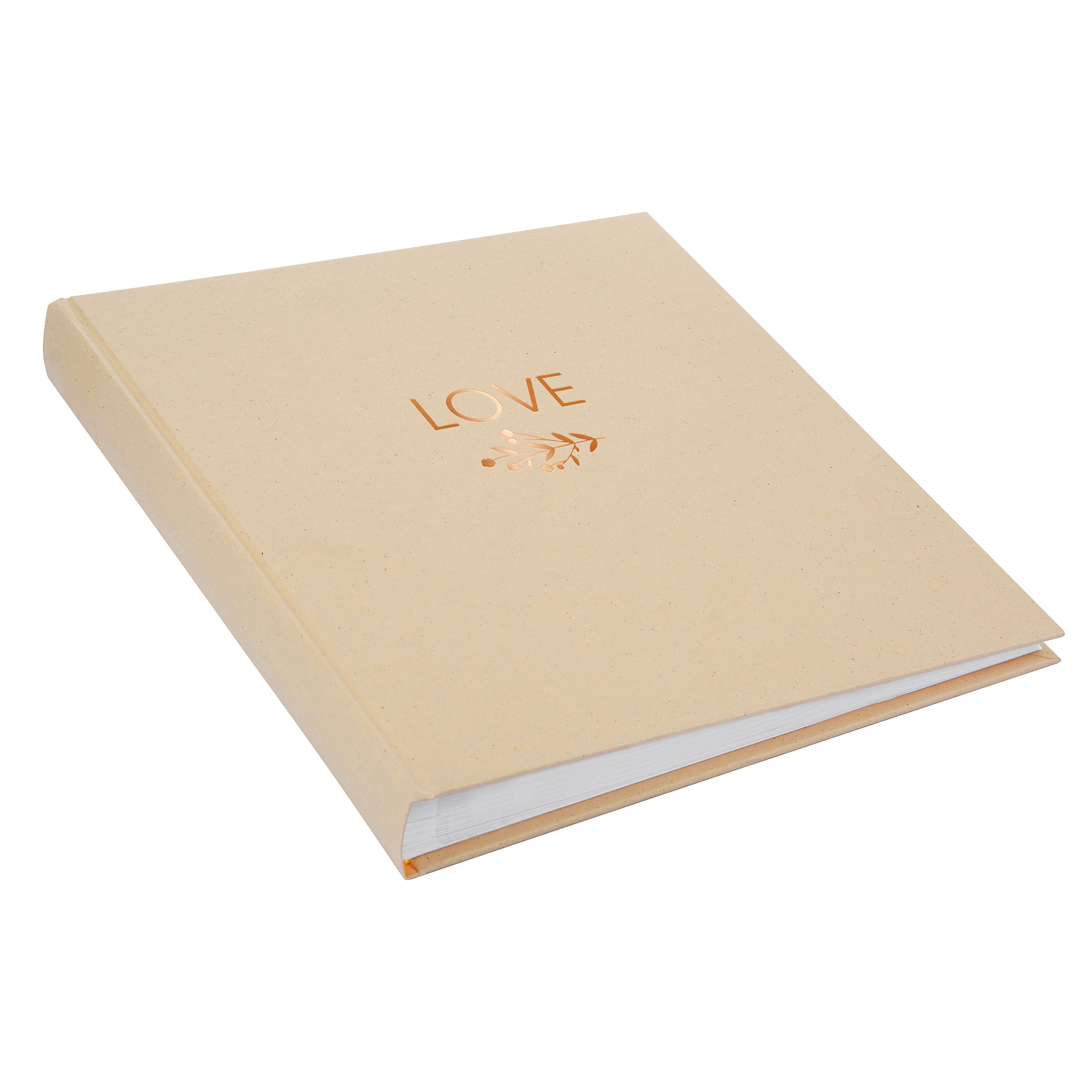 A rustic Goldbuch photo album with the word "Love" on the cover, perfect for preserving special moments.
