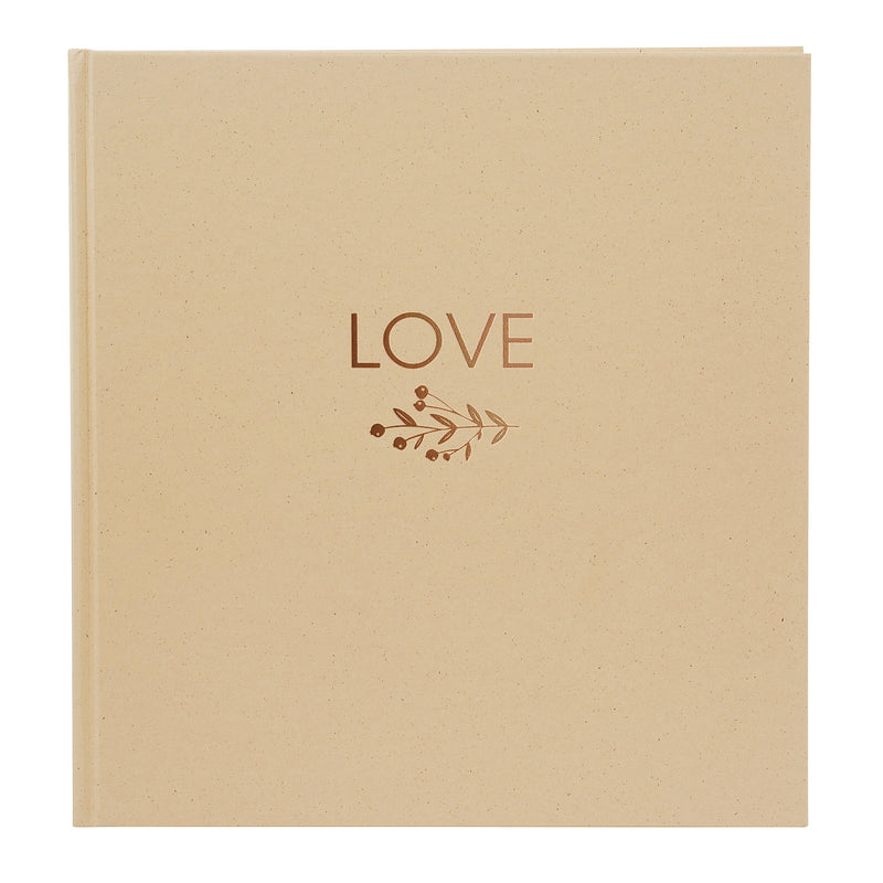 A rustic Goldbuch photo album with the word "Love" on the cover, perfect for preserving special moments.