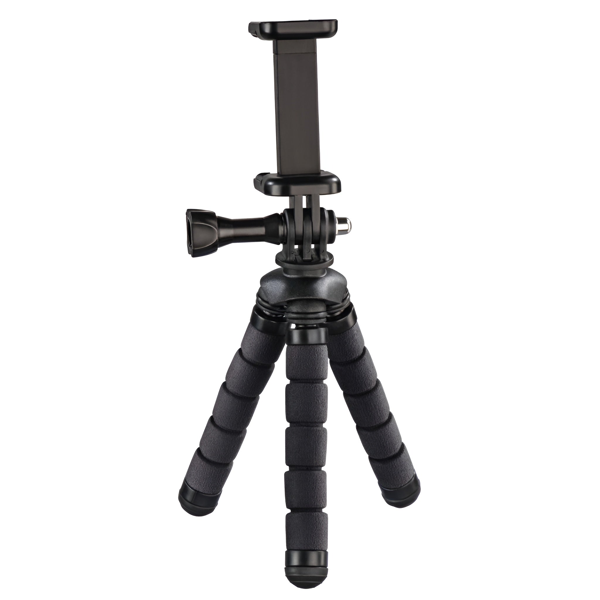 A Hama tripod supporting a camera, positioned for photography, showcasing stability and professional equipment.