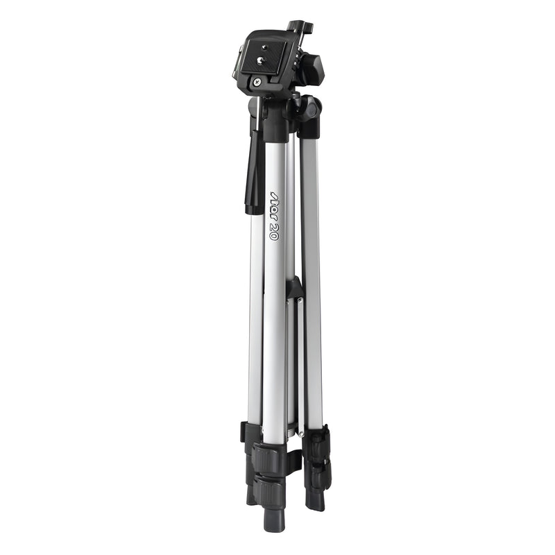 A Hama tripod supporting a camera, positioned for photography, showcasing stability and professional equipment.