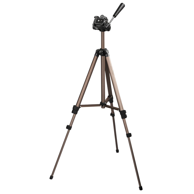 A Hama tripod supporting a camera, positioned for photography, showcasing stability and professional equipment.