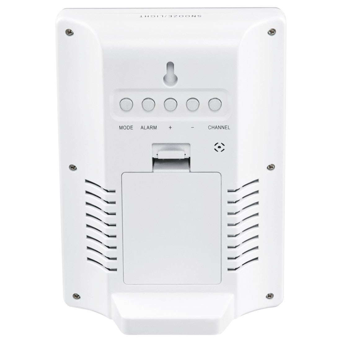 A white Hama digital indoor/outdoor thermometer set with a large main display showing temperature and time, and a smaller remote control unit beside it on a light gray background.