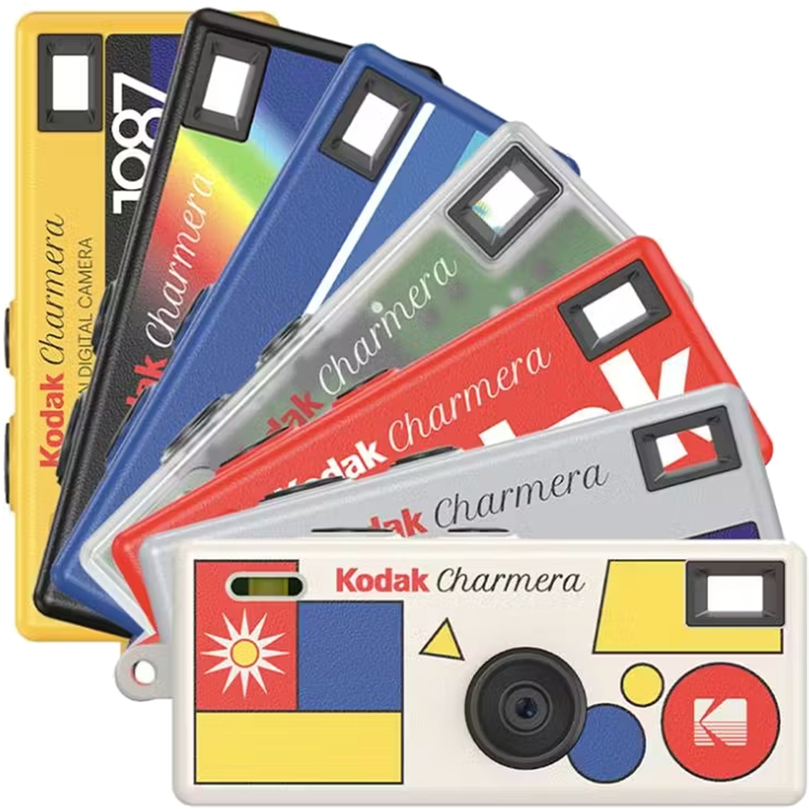 Kodak Charmera keychain digital camera packaging with colorful design and Kodak branding.