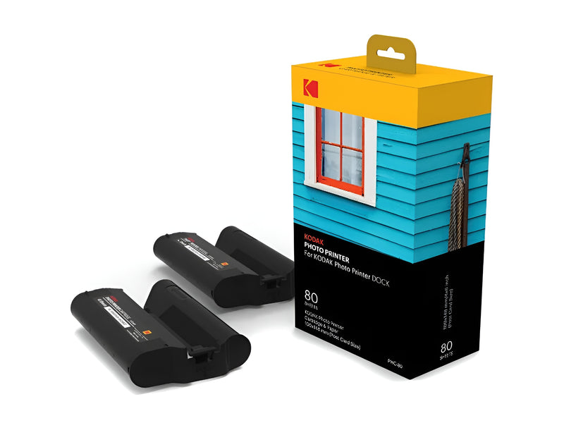 Kodak photo printer cartridge pack, featuring cartridges for 80 sheets instant photo printing for size 10x15cm.