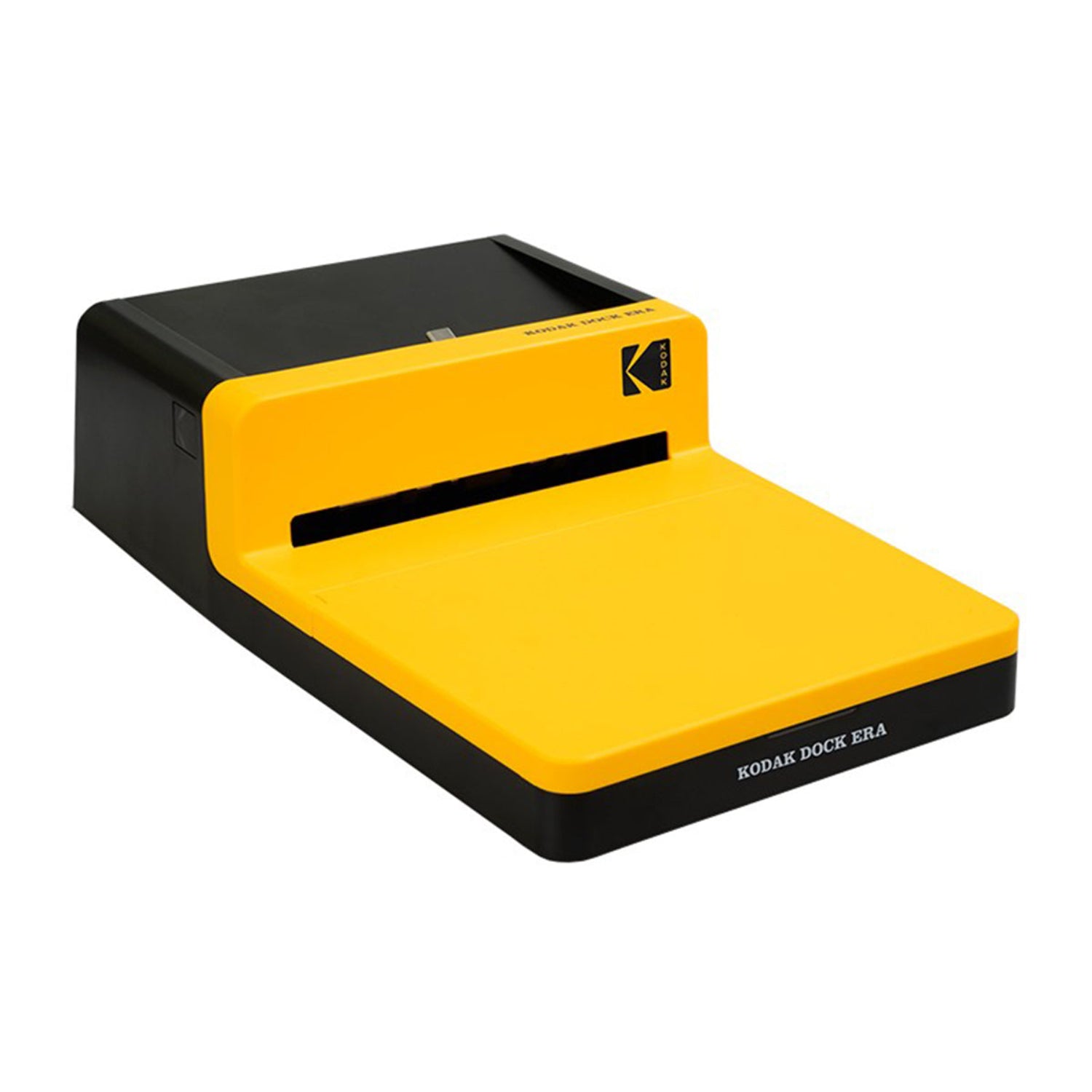 Yellow and black Kodak Dock Era device on a white background