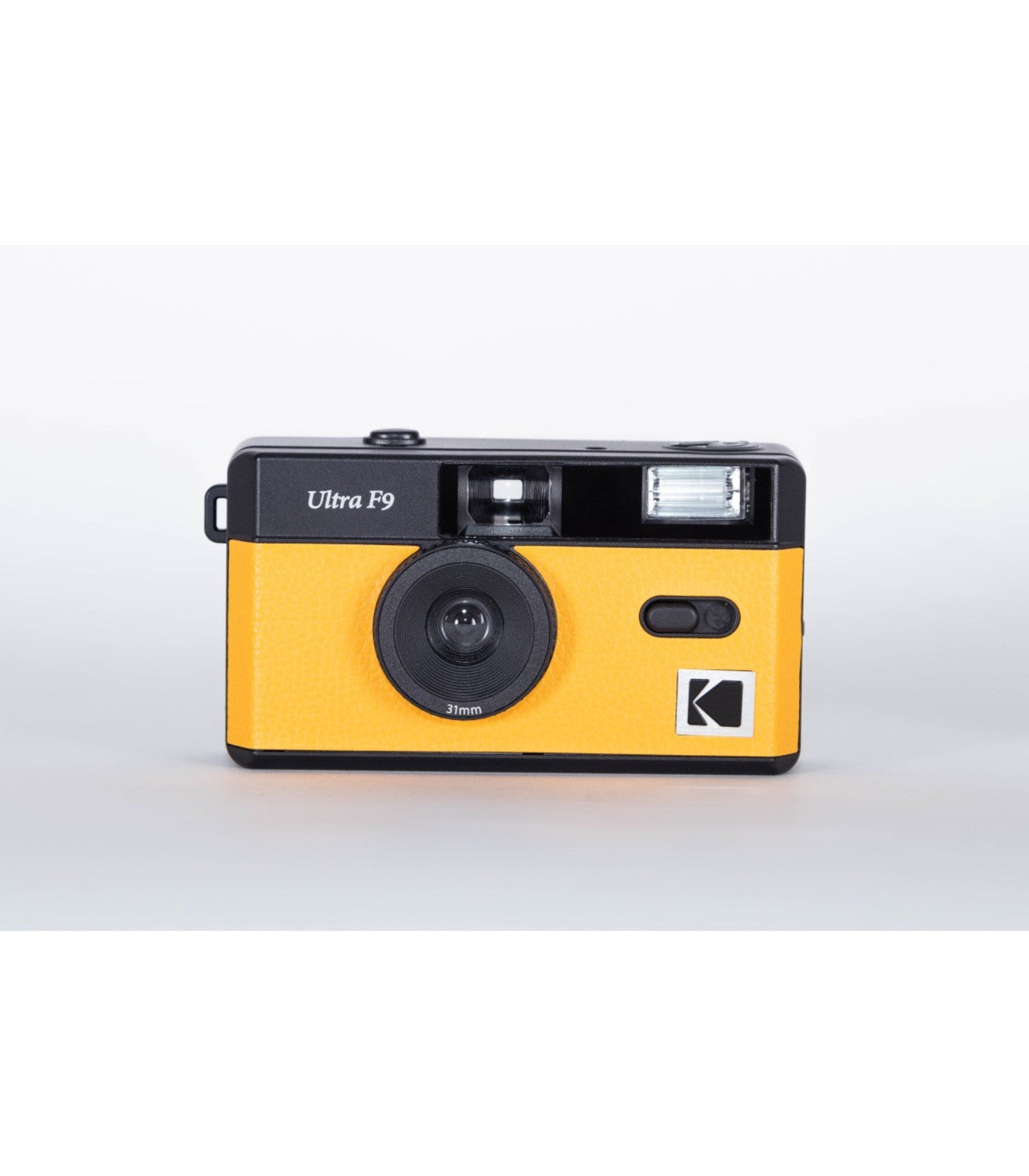 Yellow Kodak camera with 'Ultra F9' model number on a white background