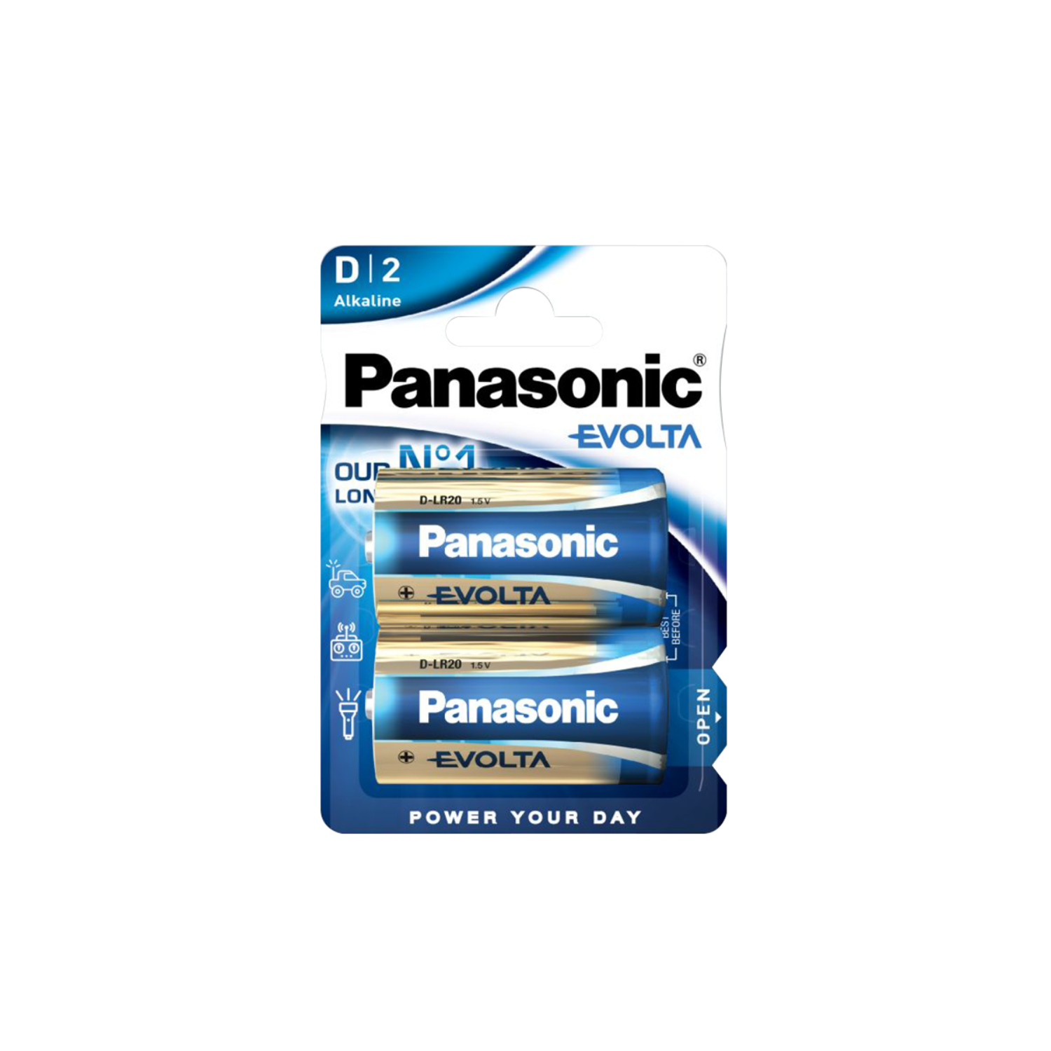 Pack of Panasonic Evolta batteries on a white background