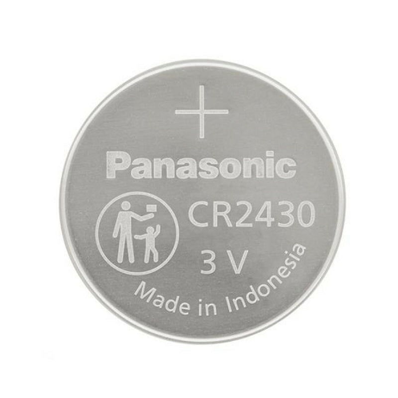  Panasonic CR2430 lithium battery, round and silver, commonly used in watches and small electronic devices.