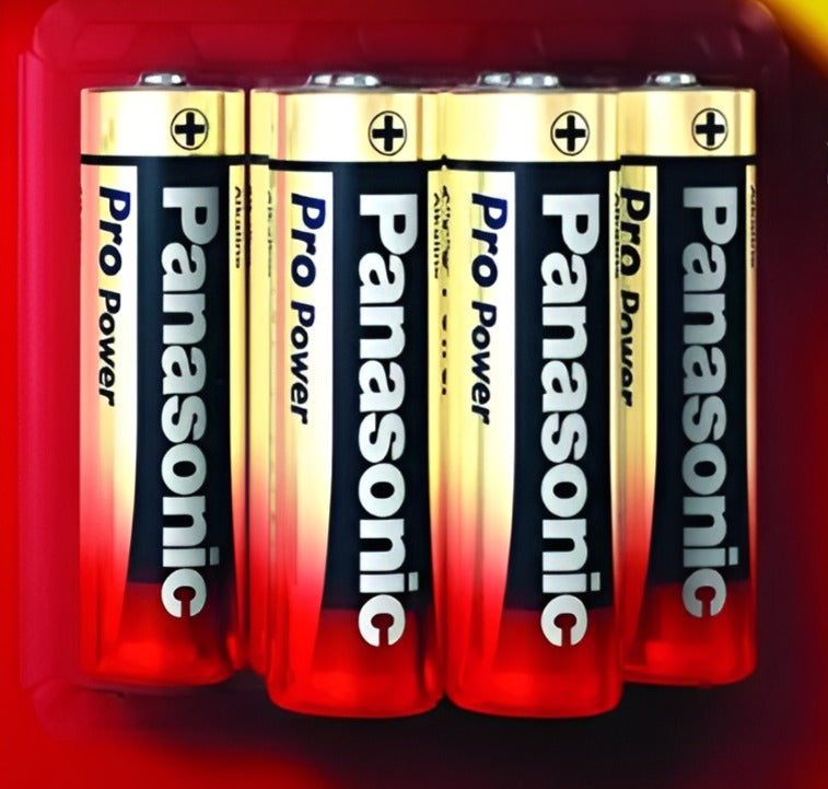 A 12-pack of Panasonic AA batteries, ideal for powering electronics and household devices.
