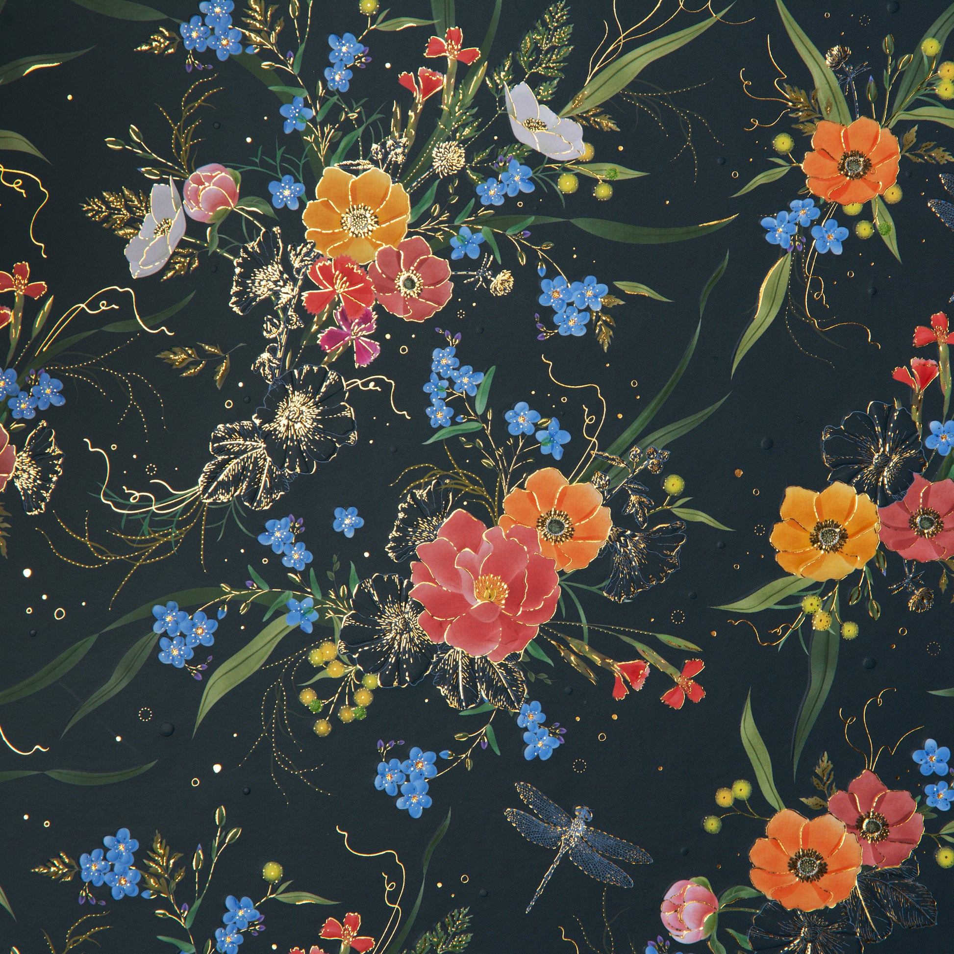 A Goldbuch photo album with a flower illustration on a dark cover, showcasing its hardcover design and white pages.