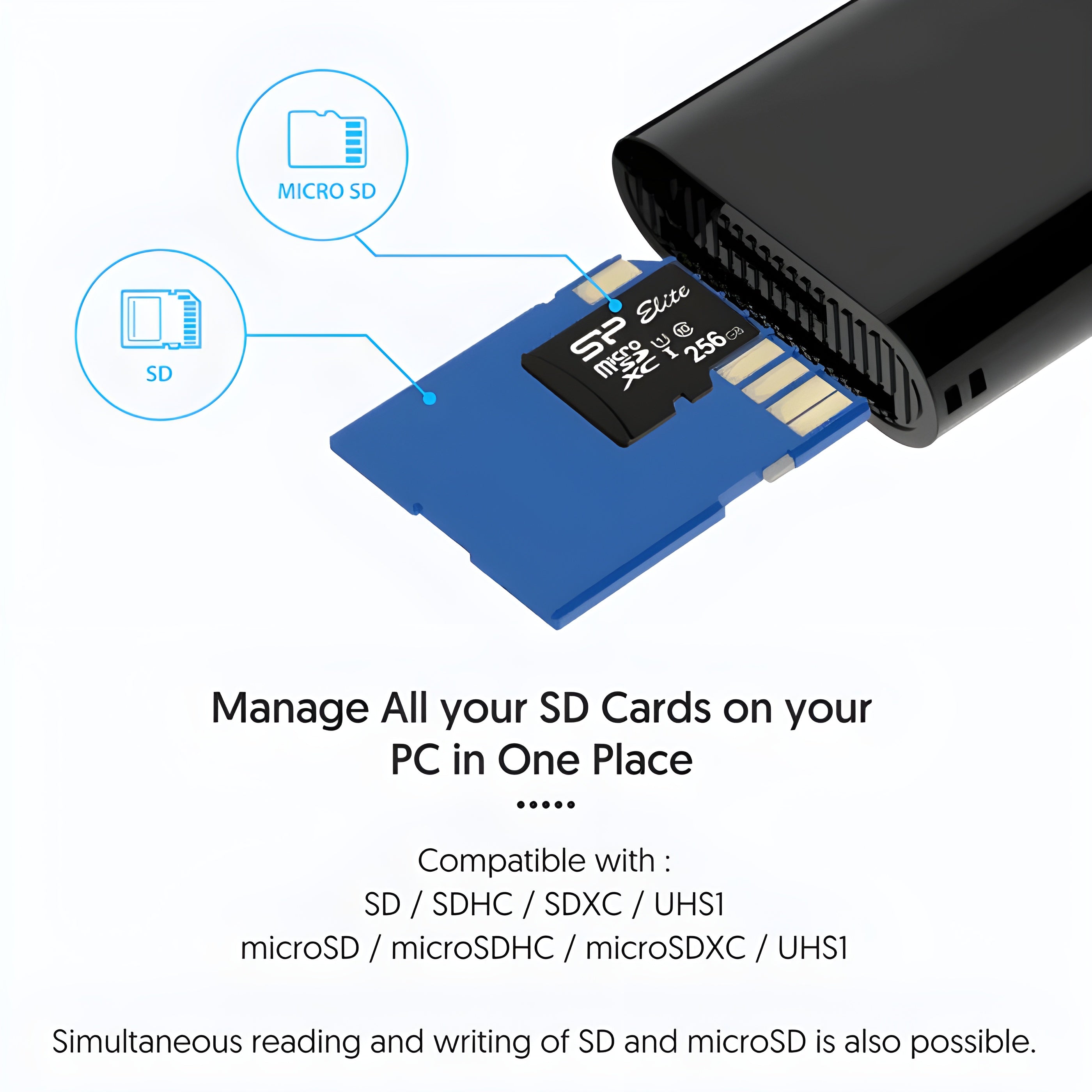 A sleek black Silicon Power Memory Card Reader with an elegant logo, for efficient data management.