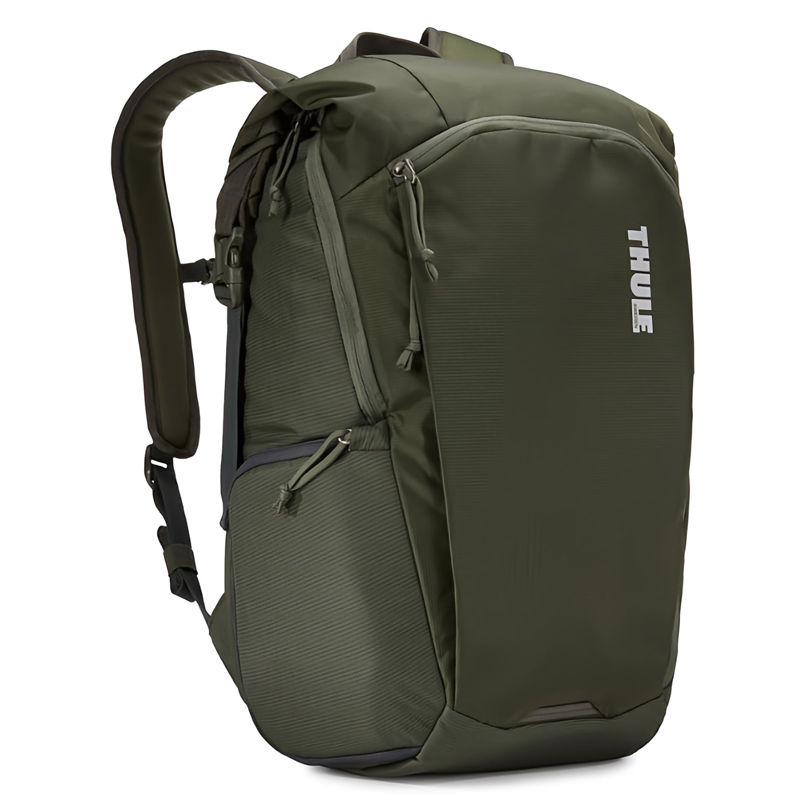 Versatile Dark Forest Thule EnRoute DSLR camera backpack provides fully customizable storage, quick access to gear and a comfortable carry in any environment.